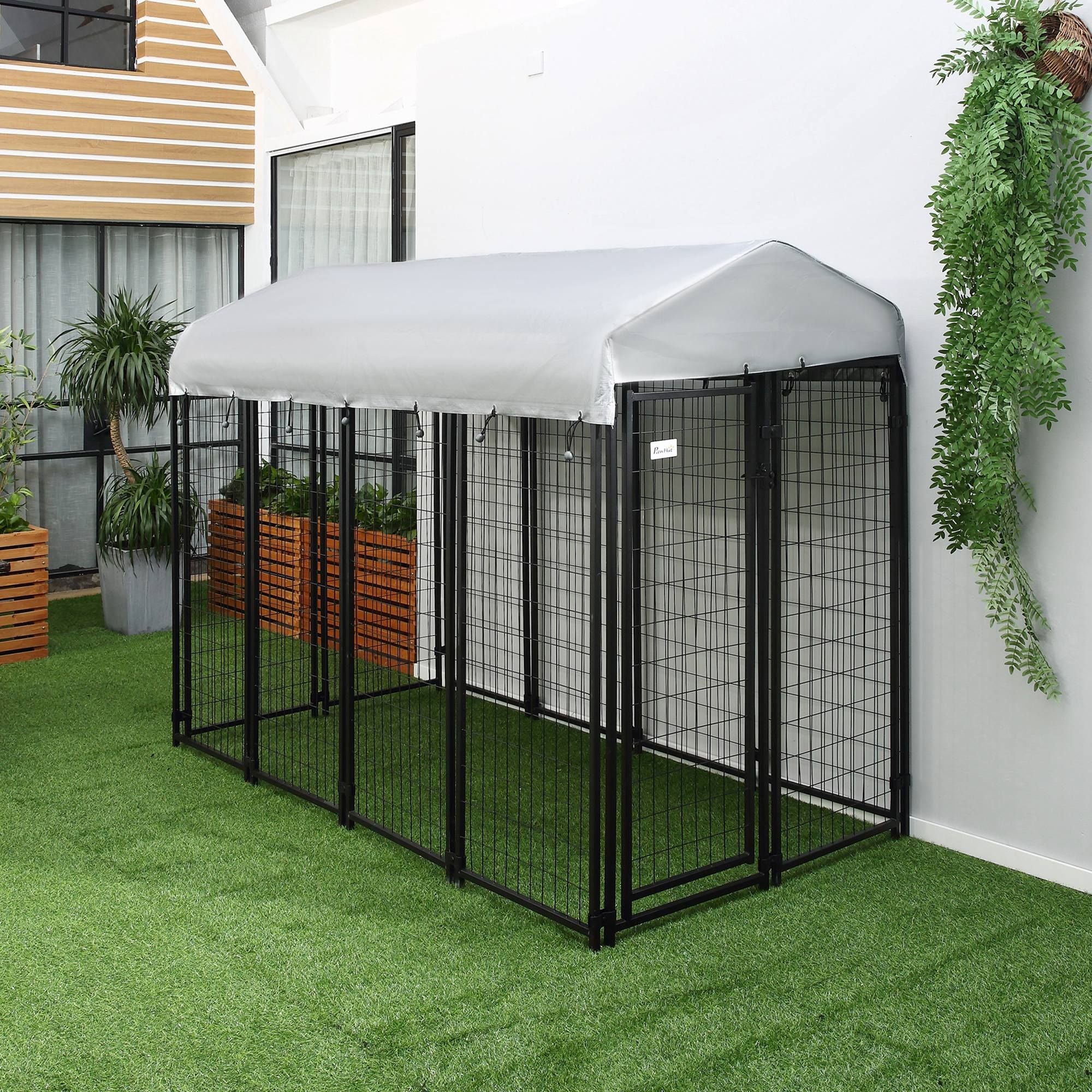 8' x 4' x 6' Outdoor Dog Playpen, Kennel with Lockable Door and Water-Resistant Canopy, for Medium/L
