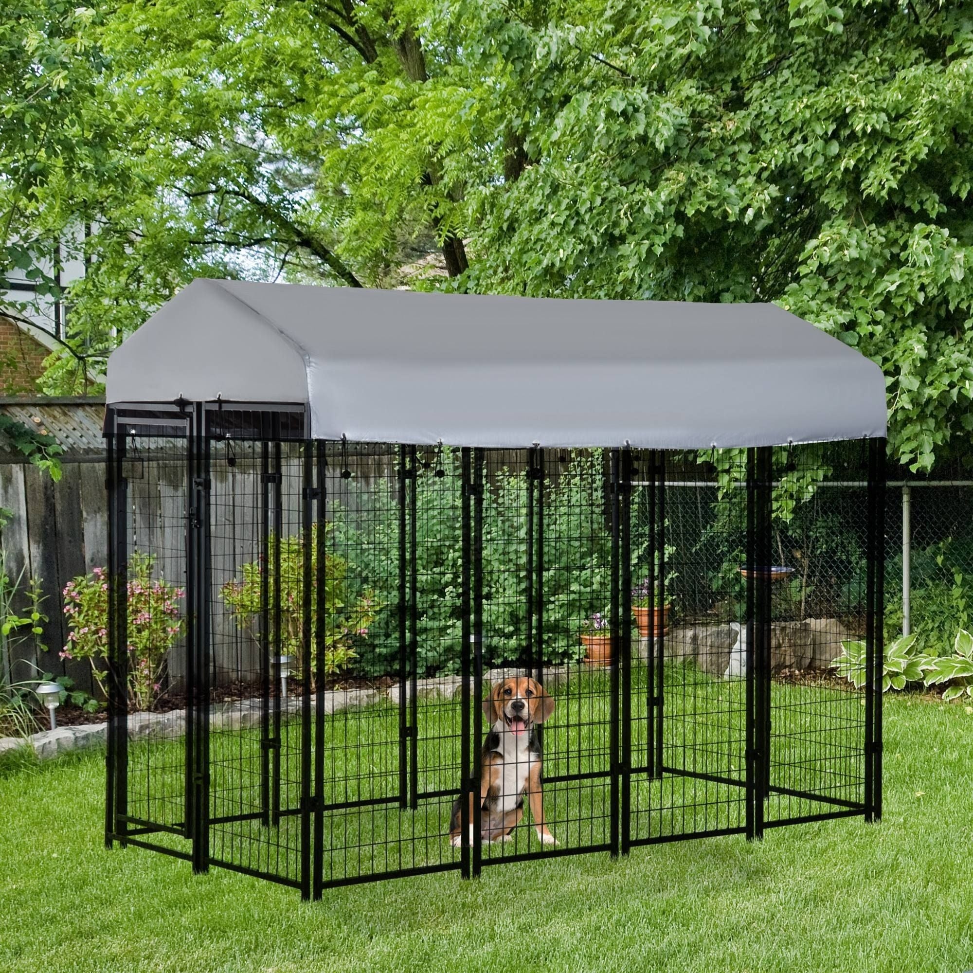8' x 4' x 6' Outdoor Dog Playpen, Kennel with Lockable Door and Water-Resistant Canopy, for Medium/L