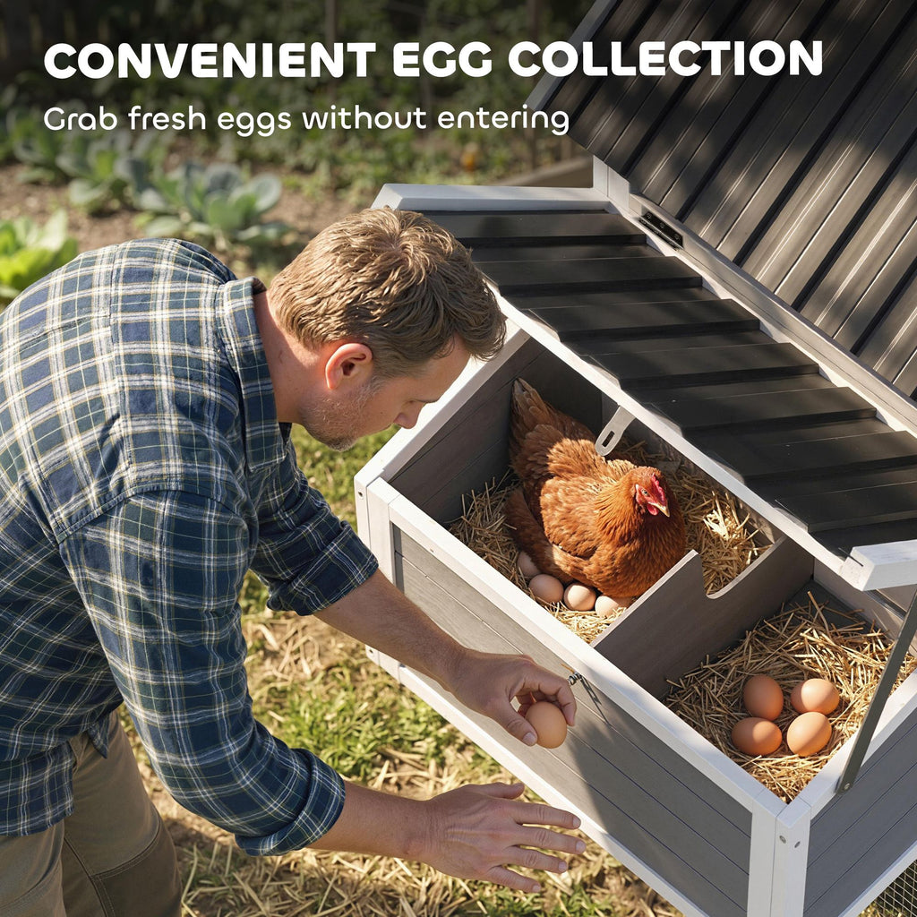 82" Wooden Chicken Coop, Large Outdoor Hen House for 2-3 Hens, Chicken House with Nesting Box, Pull-on Tray