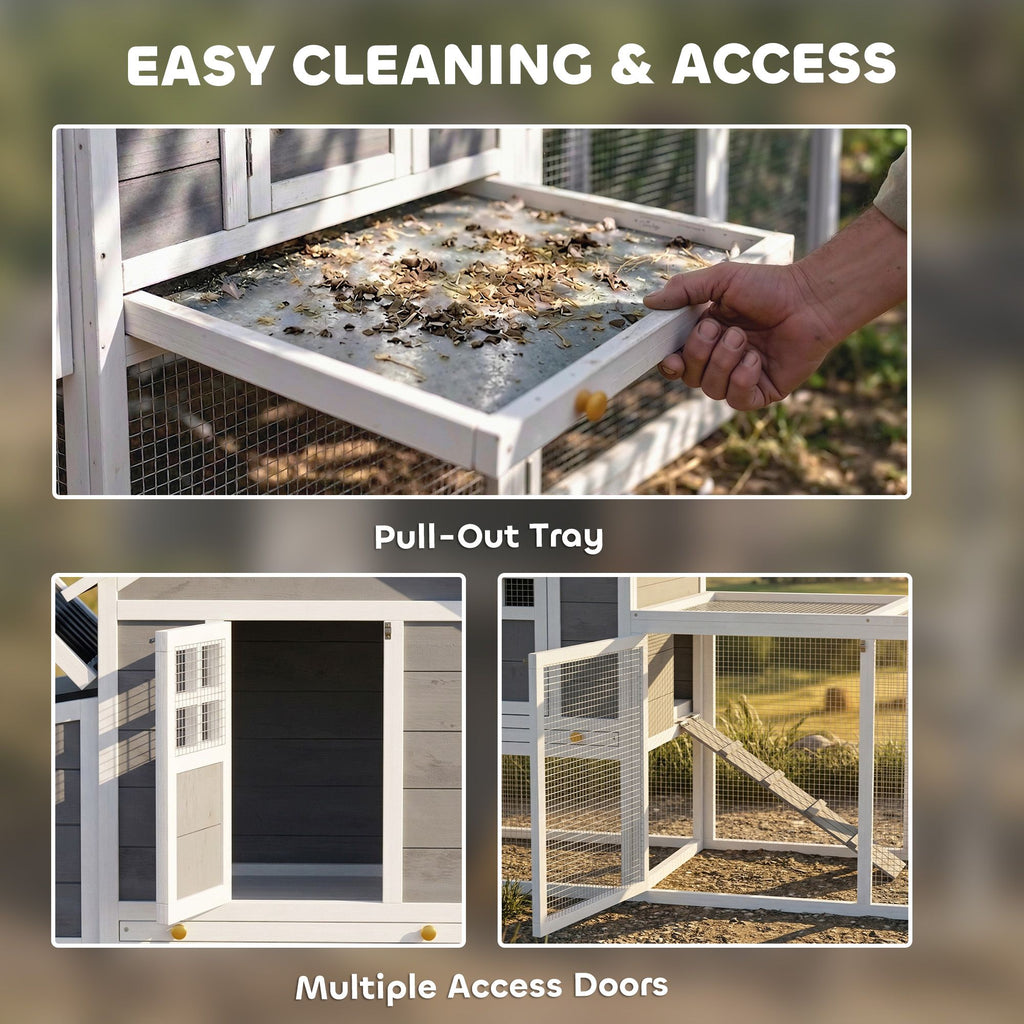82" Wooden Chicken Coop, Large Outdoor Hen House for 2-3 Hens, Chicken House with Nesting Box, Pull-on Tray