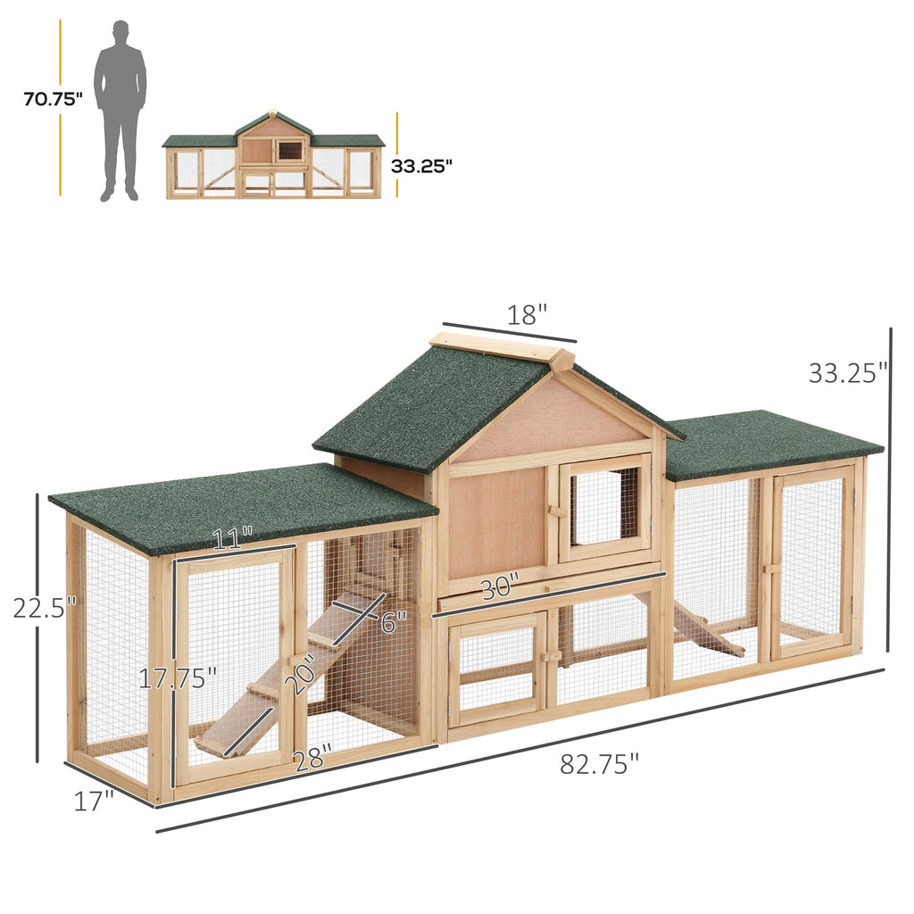 Spacious furniture-style Rabbit Hutch with Double Run & Removable Tray
