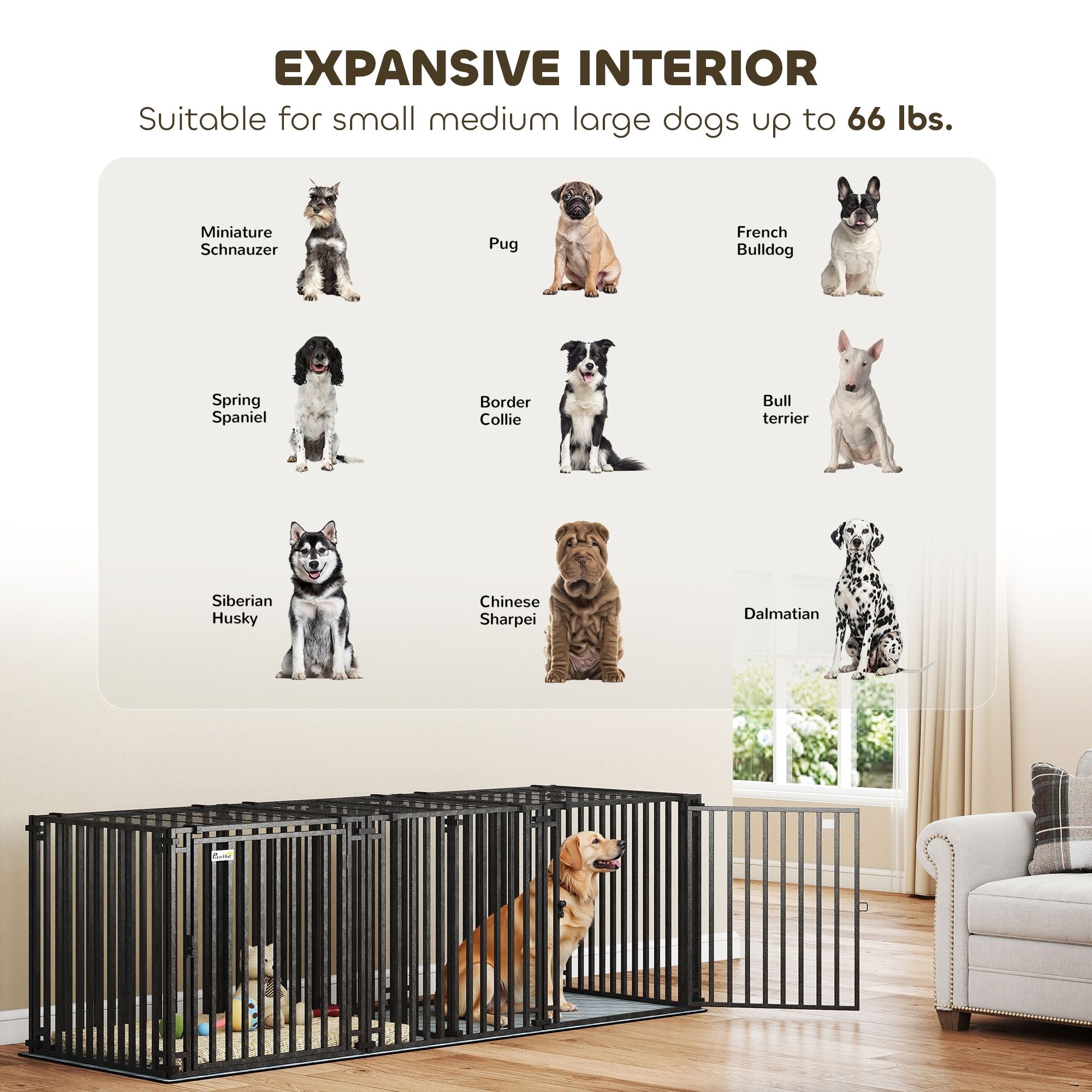83"L practical Dog Crate, Extra Large Dog Kennel with Divider and Mat for Large Breeds, Modular Puppy Playpen