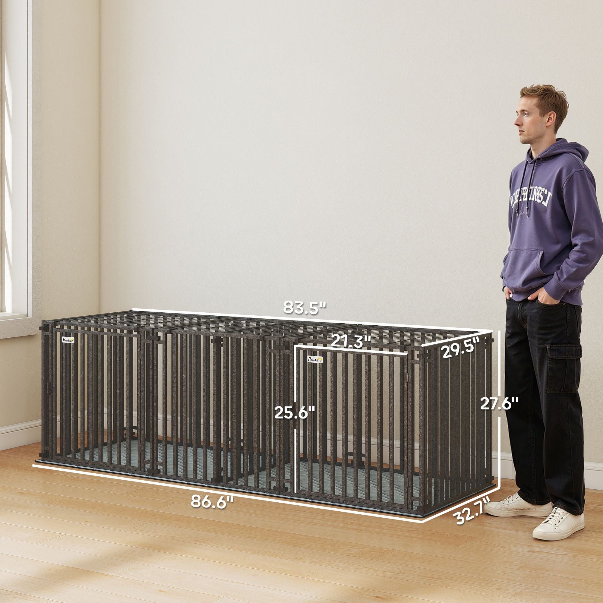 83"L practical Dog Crate, Extra Large Dog Kennel with Divider and Mat for Large Breeds, Modular Puppy Playpen