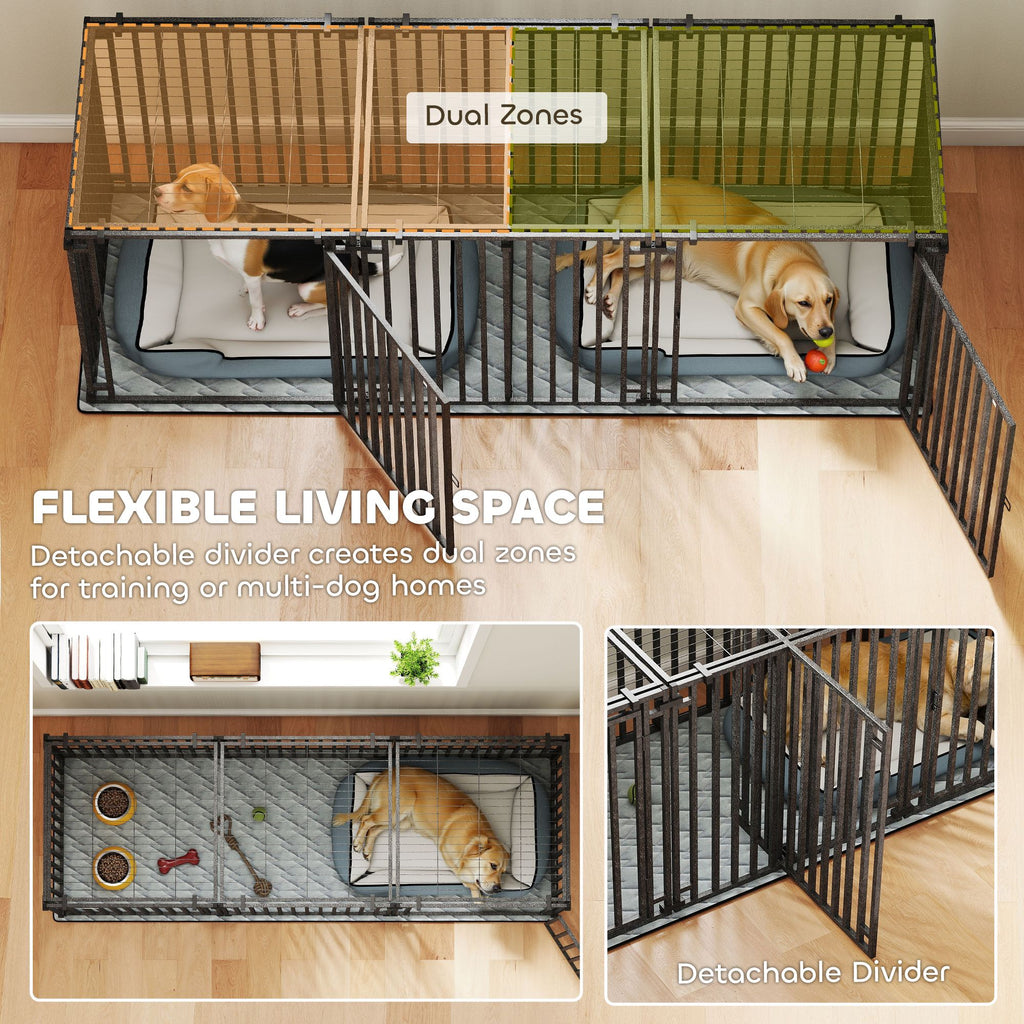 83"L practical Dog Crate, Extra Large Dog Kennel with Divider and Mat for Large Breeds, Modular Puppy Playpen