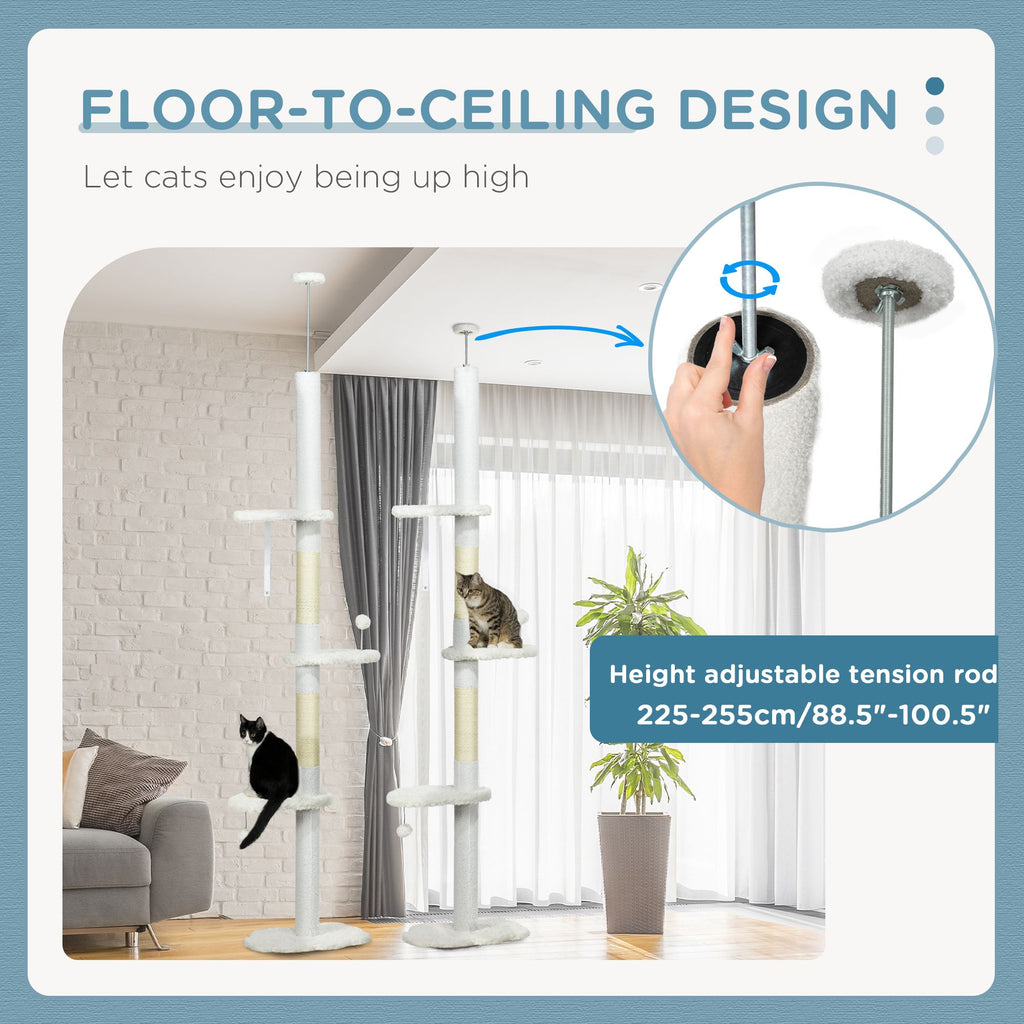 Adjustable Floor-to-Ceiling Cat Tree with Cloud-Shaped Perches