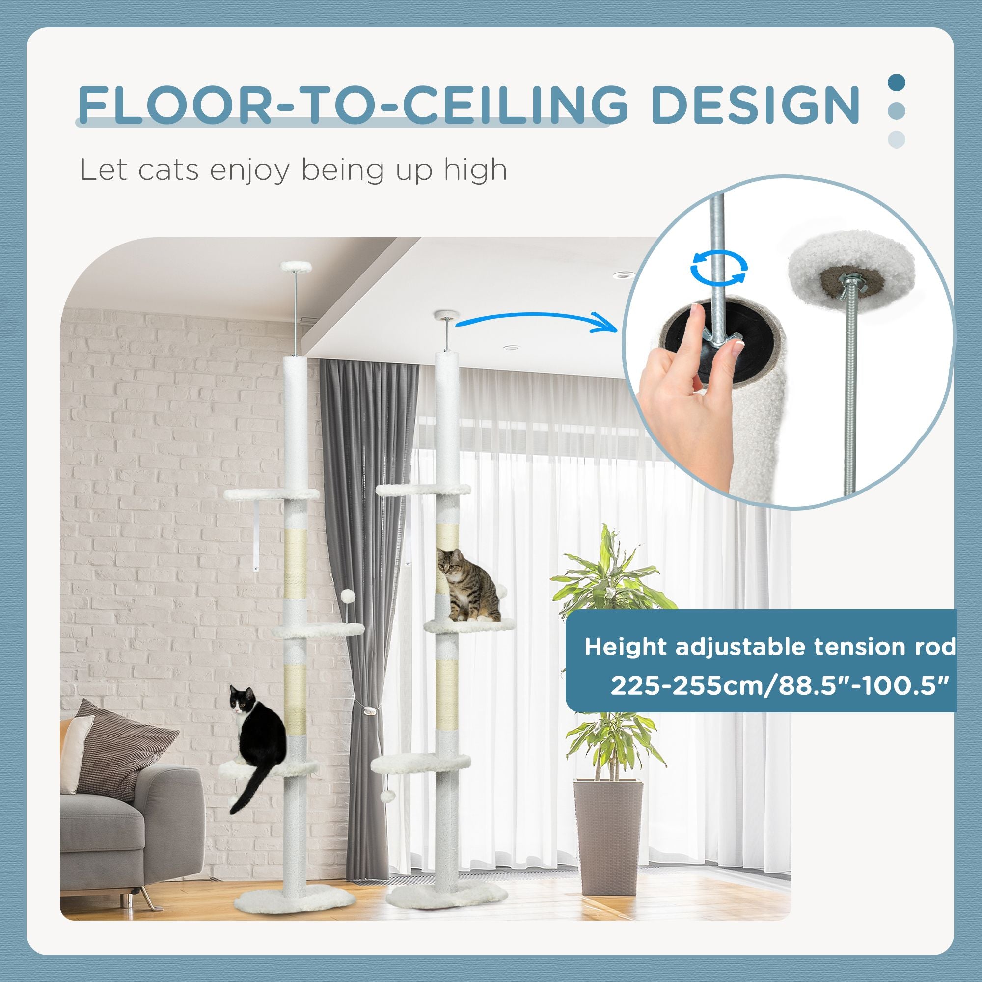 Adjustable Floor-to-Ceiling Cat Tree with Cloud-Shaped Perches