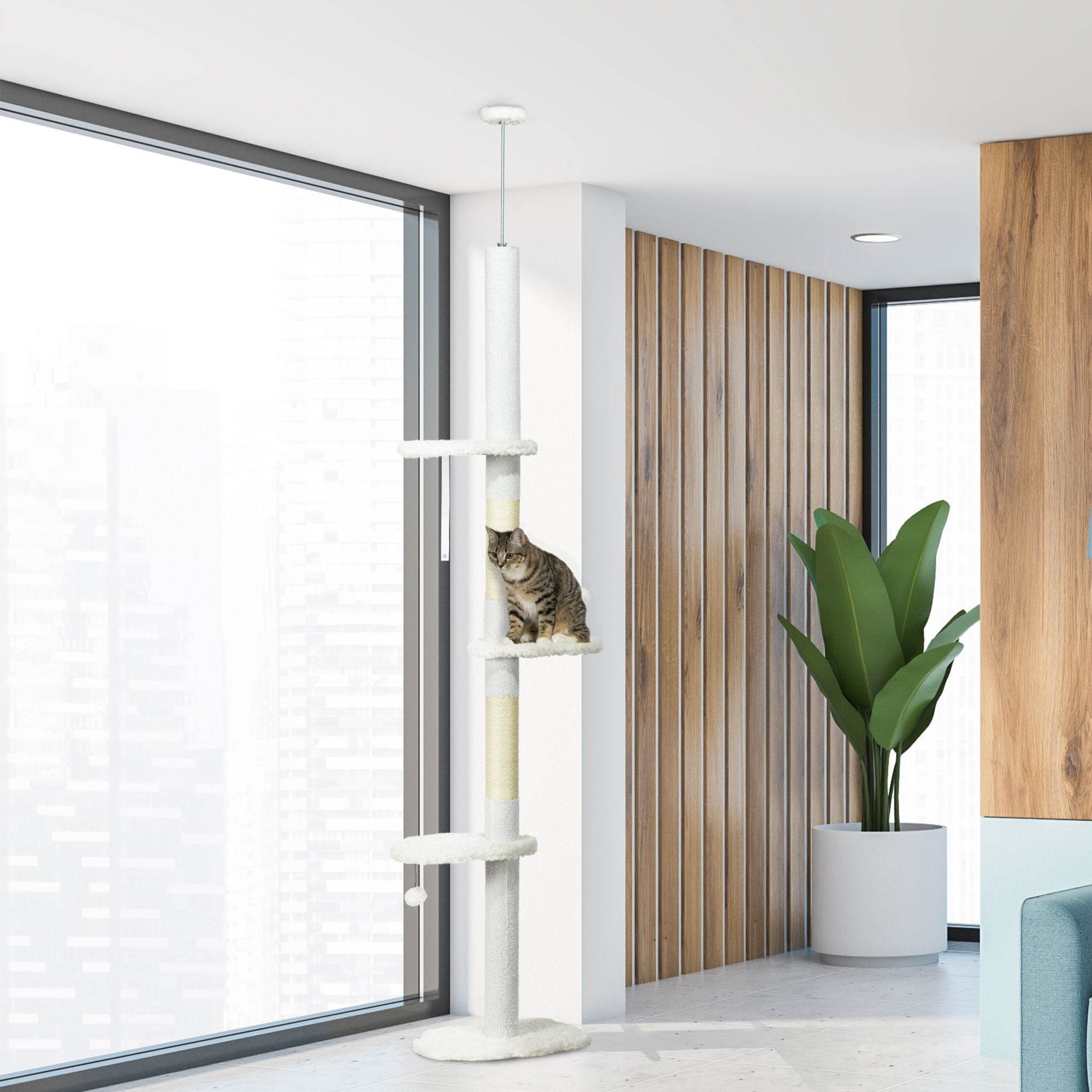 Adjustable Floor-to-Ceiling Cat Tree with Cloud-Shaped Perches