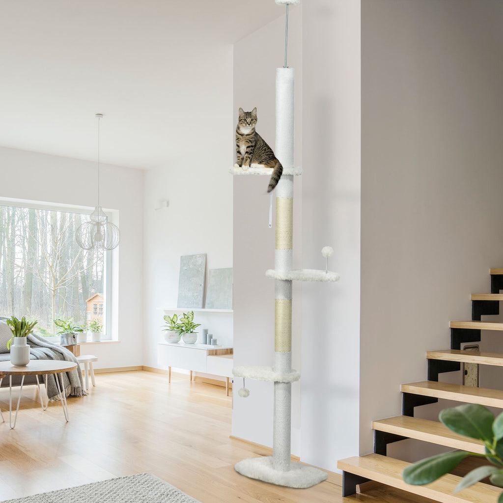Adjustable Floor-to-Ceiling Cat Tree with Cloud-Shaped Perches