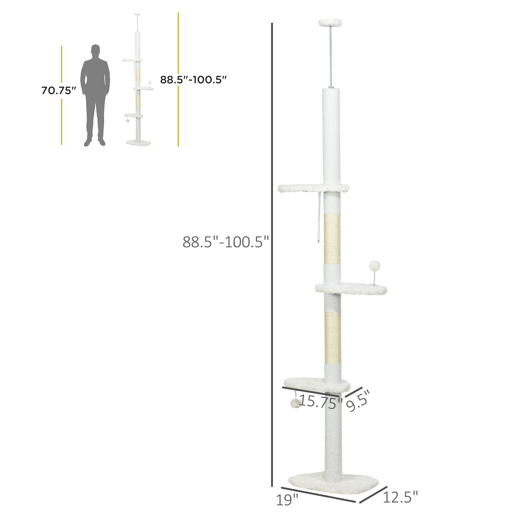 Adjustable Floor-to-Ceiling Cat Tree with Cloud-Shaped Perches