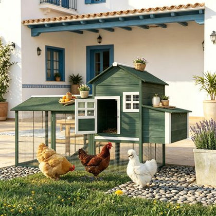 84- furniture-style Chicken Coop with Run, Nesting Box, and Asphalt Roof for 2-3 Chickens