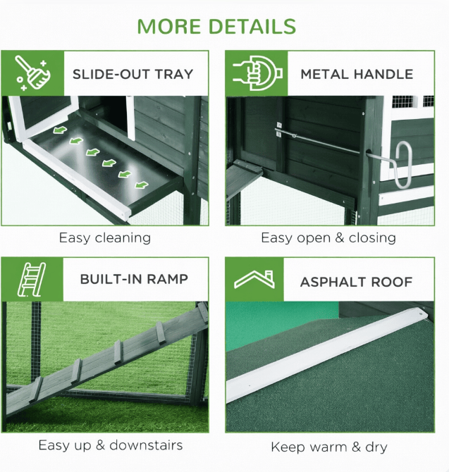 84- furniture-style Chicken Coop with Run, Nesting Box, and Asphalt Roof for 2-3 Chickens