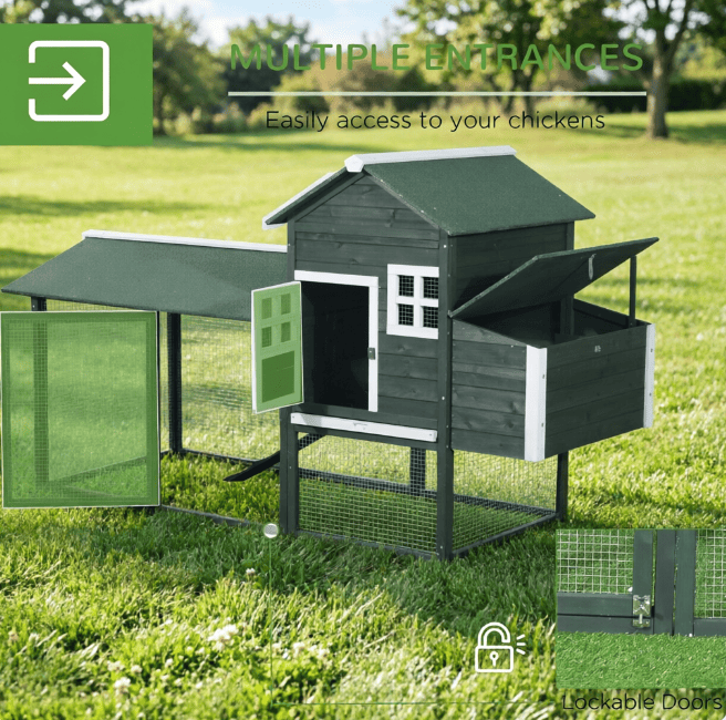 84- furniture-style Chicken Coop with Run, Nesting Box, and Asphalt Roof for 2-3 Chickens