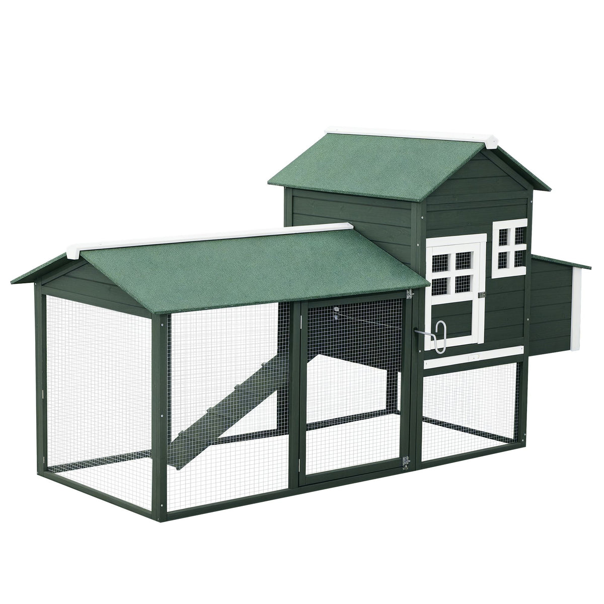 84- furniture-style Chicken Coop with Run, Nesting Box, and Asphalt Roof for 2-3 Chickens