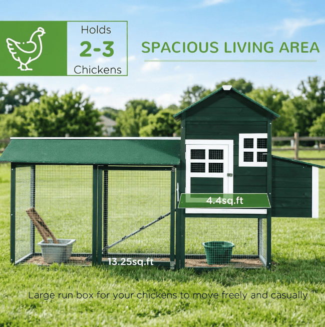 84- furniture-style Chicken Coop with Run, Nesting Box, and Asphalt Roof for 2-3 Chickens