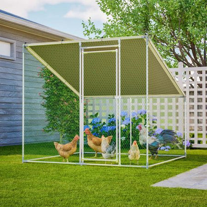 84"x78.7"x72.7" Walk-In structured Chicken Coop,Slanted Roof,practical All-Weather Poultry Cage with Wat