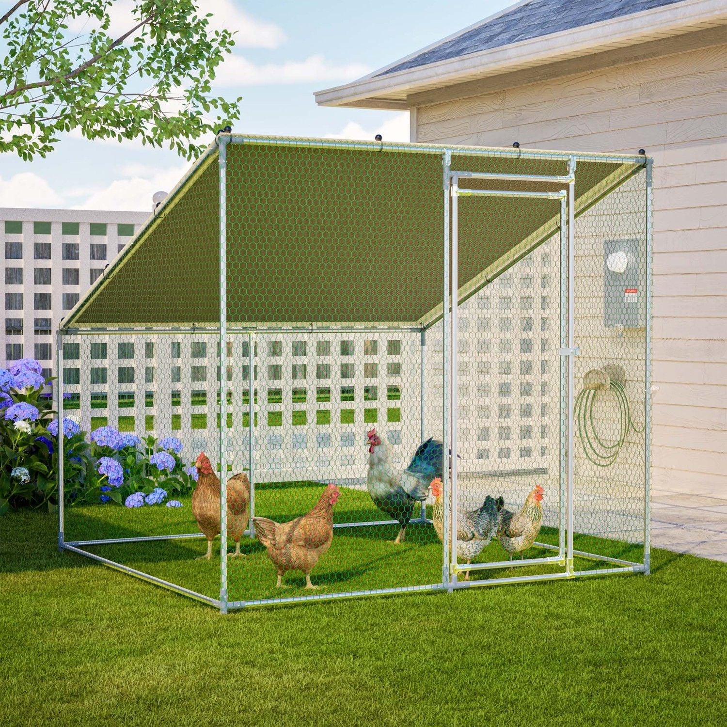 84"x78.7"x72.7" Walk-In structured Chicken Coop,Slanted Roof,practical All-Weather Poultry Cage with Wat