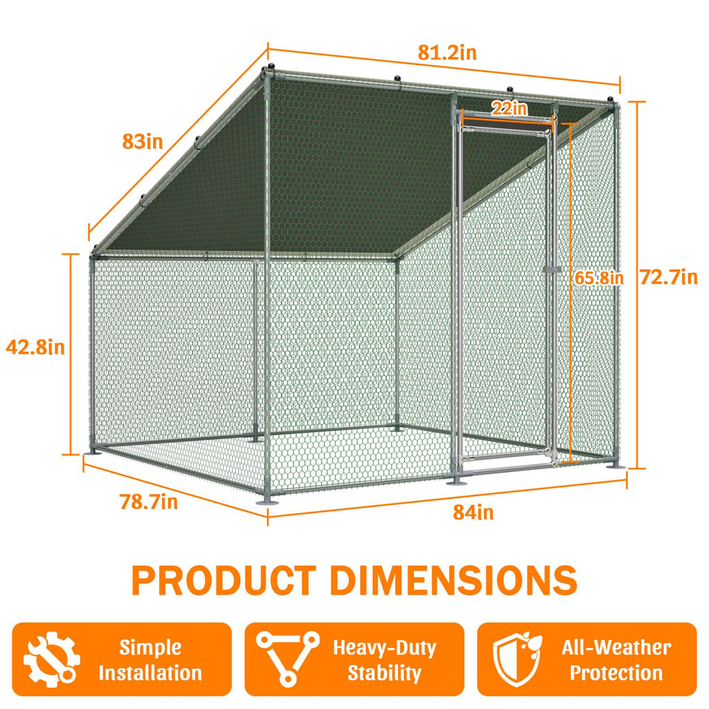 84"x78.7"x72.7" Walk-In structured Chicken Coop,Slanted Roof,practical All-Weather Poultry Cage with Wat