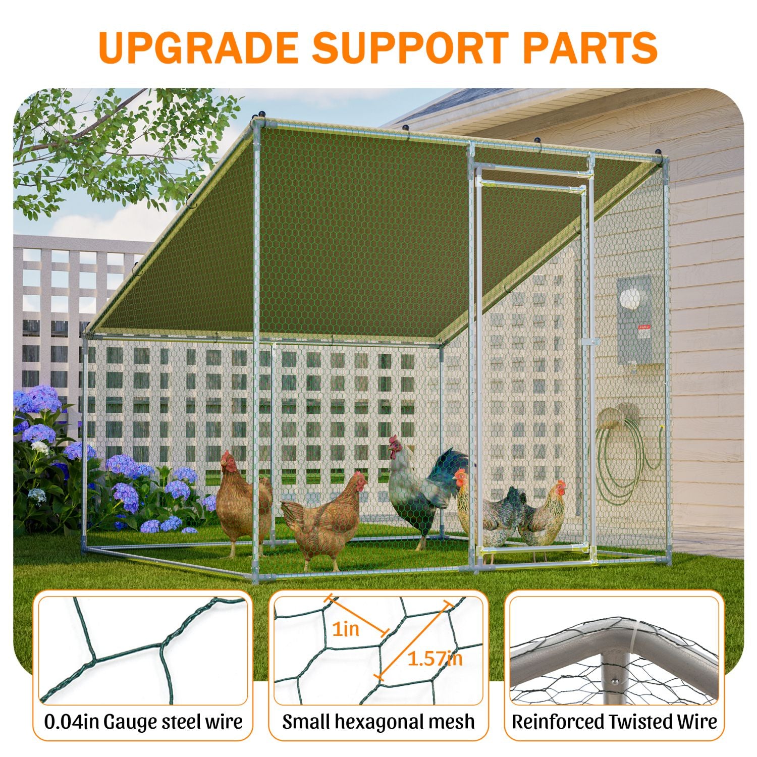 84"x78.7"x72.7" Walk-In structured Chicken Coop,Slanted Roof,practical All-Weather Poultry Cage with Wat