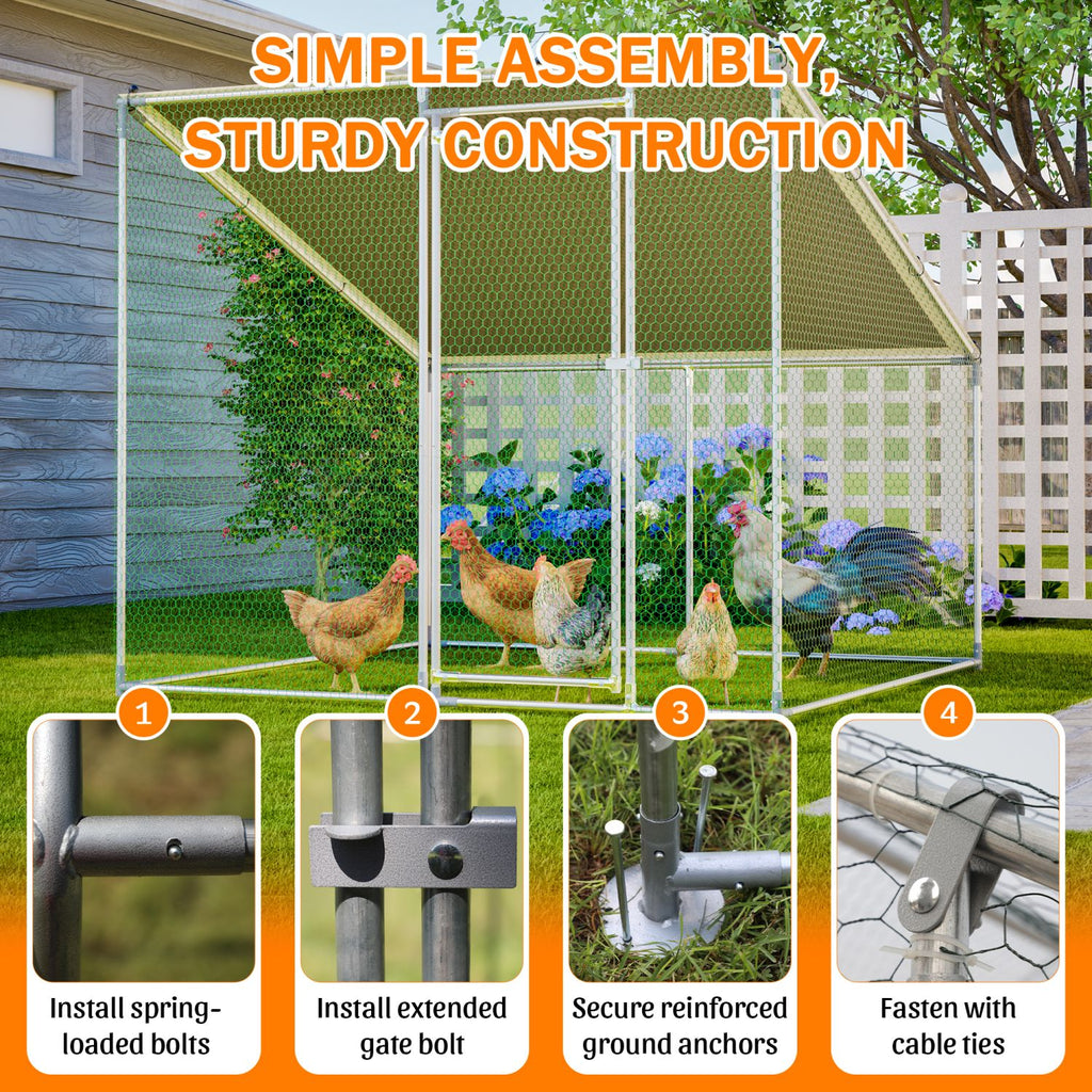 84"x78.7"x72.7" Walk-In structured Chicken Coop,Slanted Roof,practical All-Weather Poultry Cage with Wat