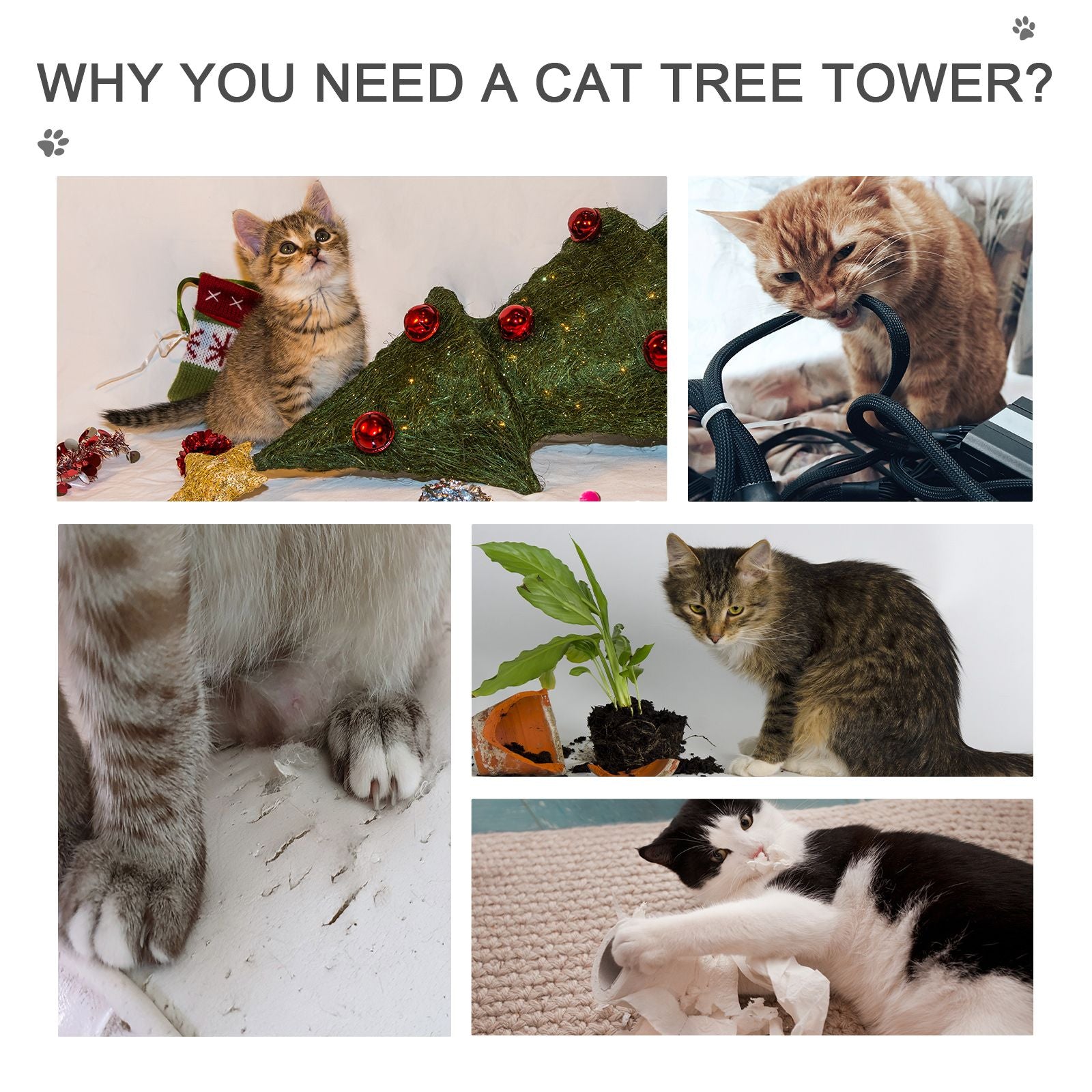 8.5' Adjustable Height Floor-to-Ceiling Vertical Cat Tree, 5 Level Cat Climbing Tower, Gray