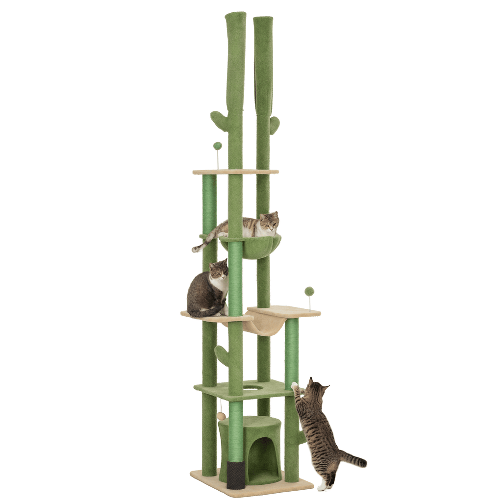 Floor-to-Ceiling Cat Tree with Hammocks & Grooming Brush