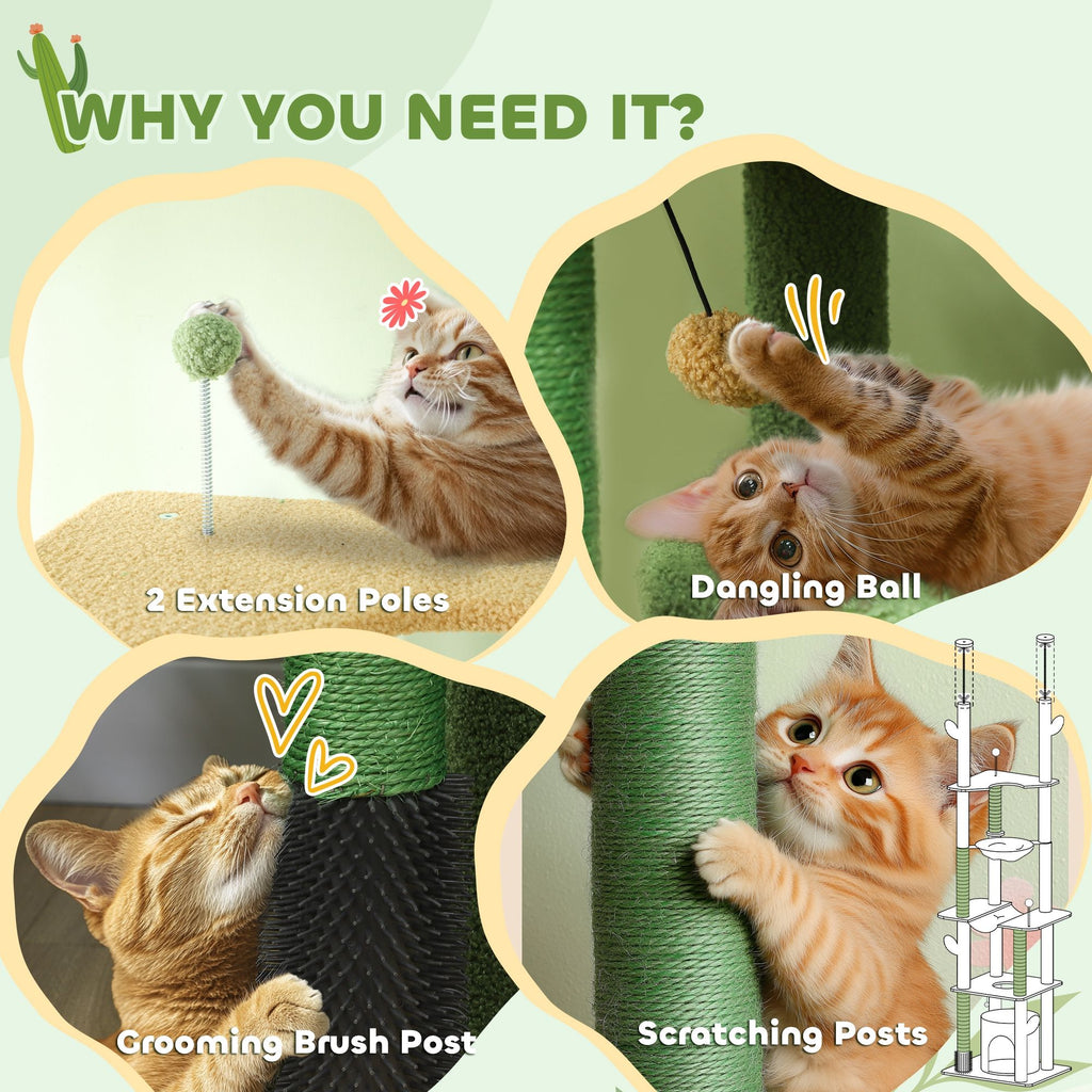 Floor-to-Ceiling Cat Tree with Hammocks & Grooming Brush