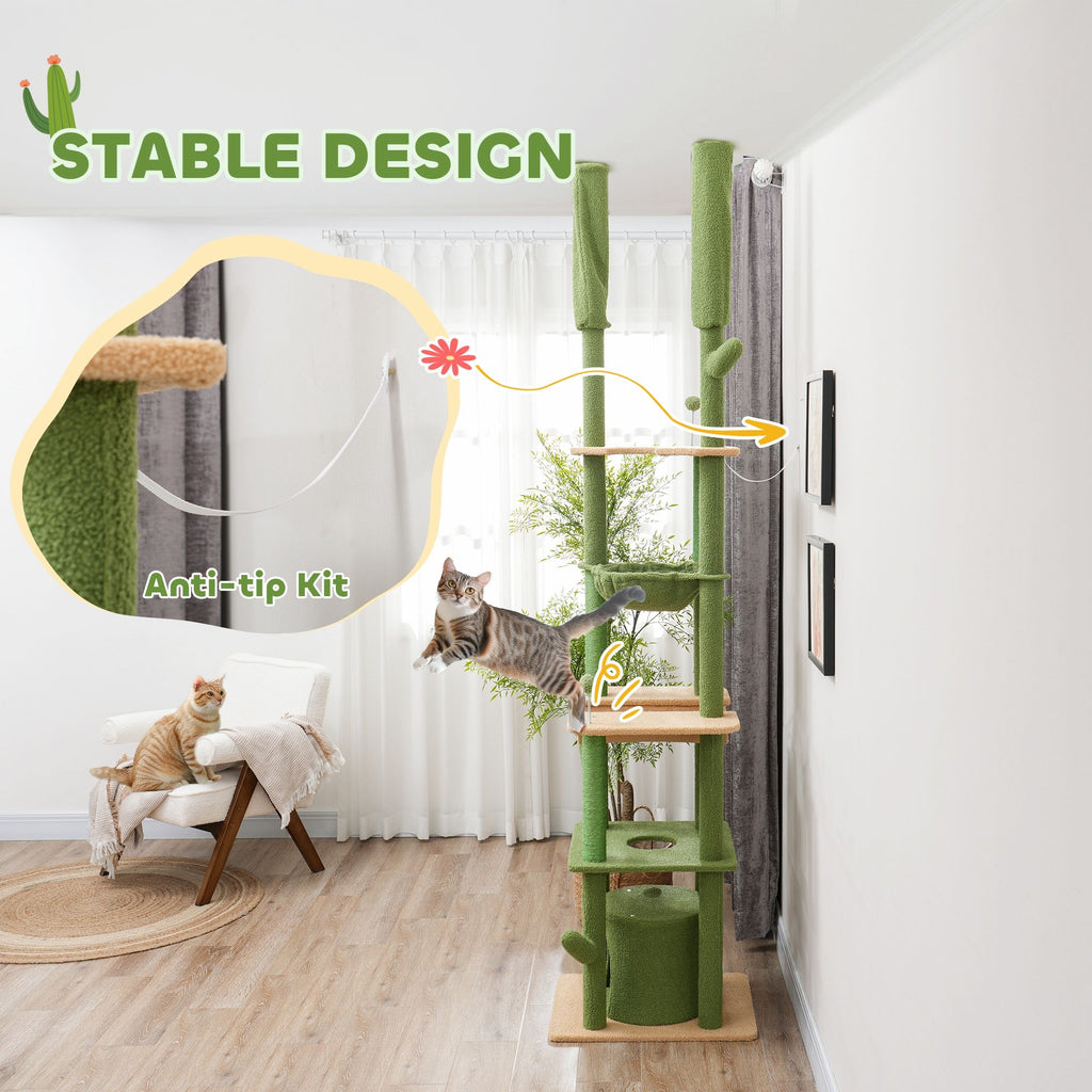 Floor-to-Ceiling Cat Tree with Hammocks & Grooming Brush