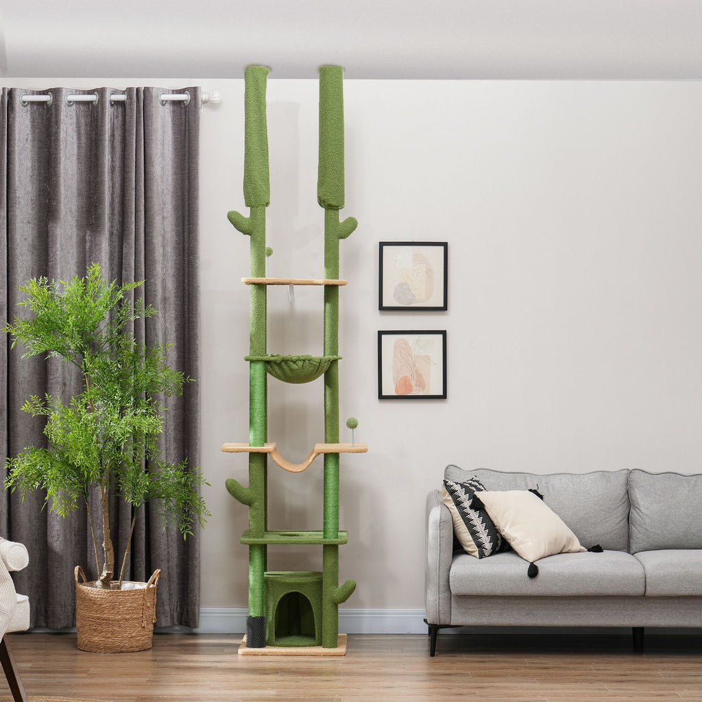 Floor-to-Ceiling Cat Tree with Hammocks & Grooming Brush