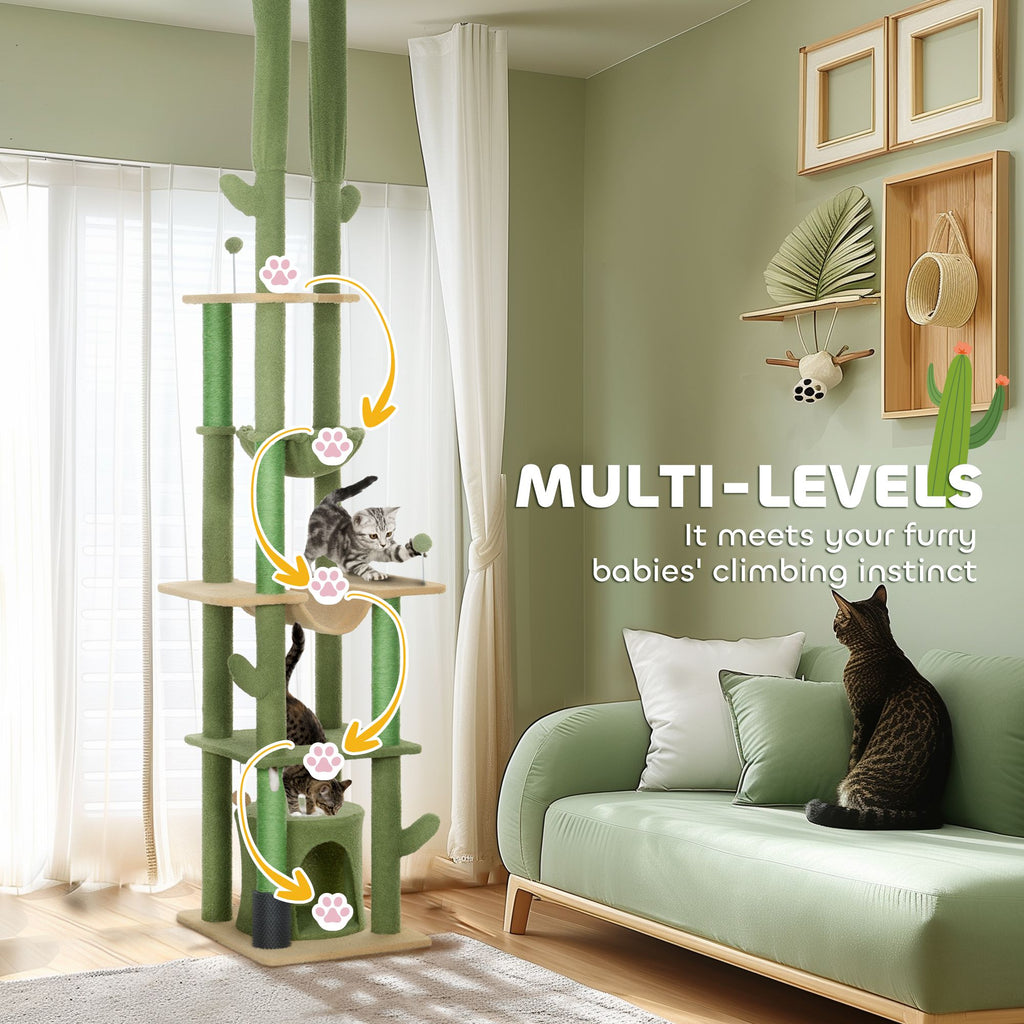 Floor-to-Ceiling Cat Tree with Hammocks & Grooming Brush