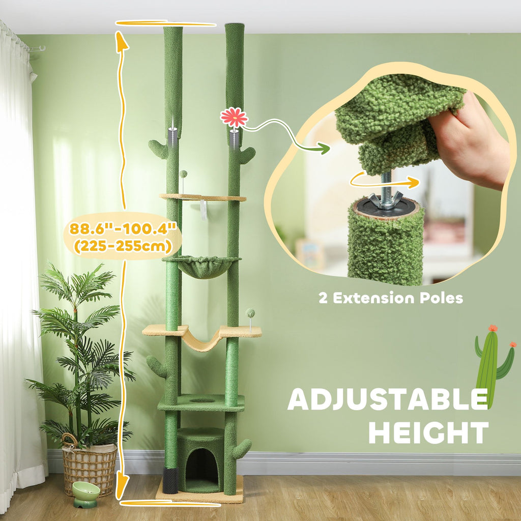 Floor-to-Ceiling Cat Tree with Hammocks & Grooming Brush