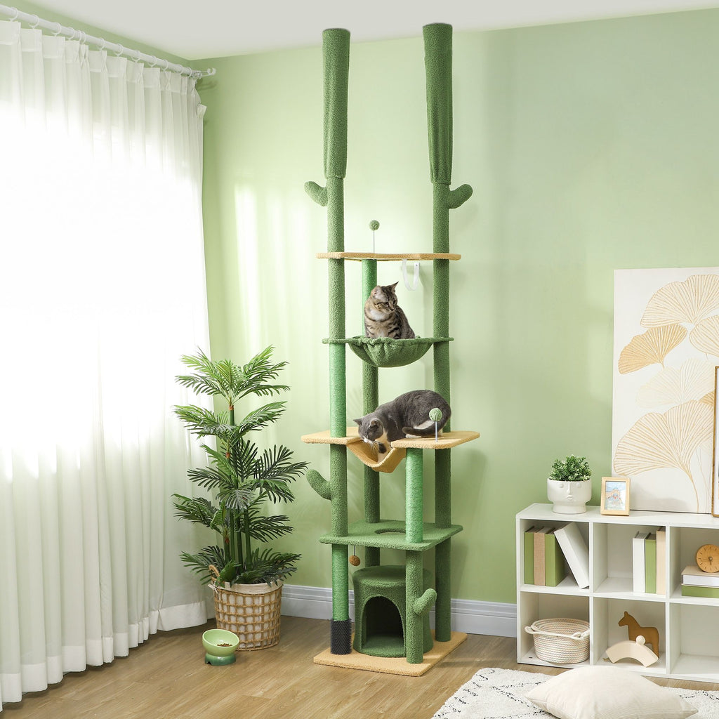 Floor-to-Ceiling Cat Tree with Hammocks & Grooming Brush