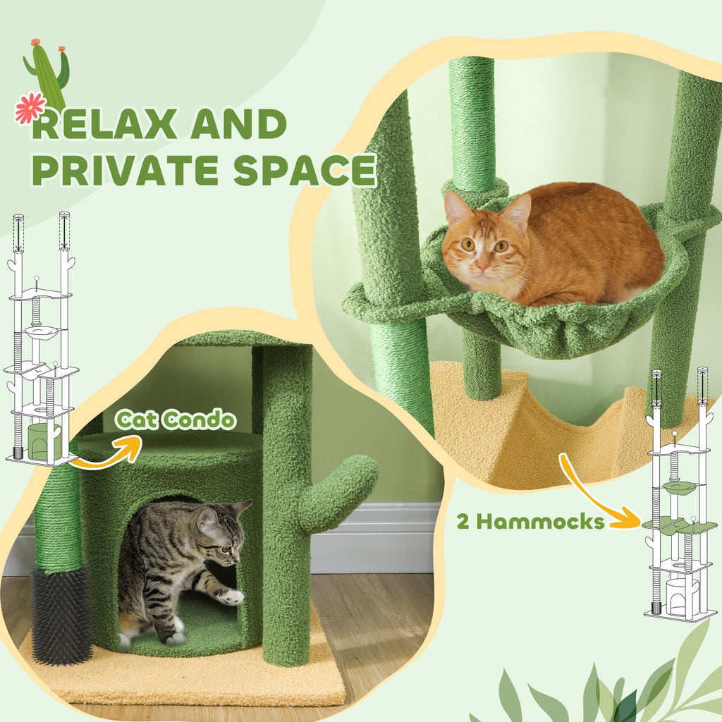 Floor-to-Ceiling Cat Tree with Hammocks & Grooming Brush