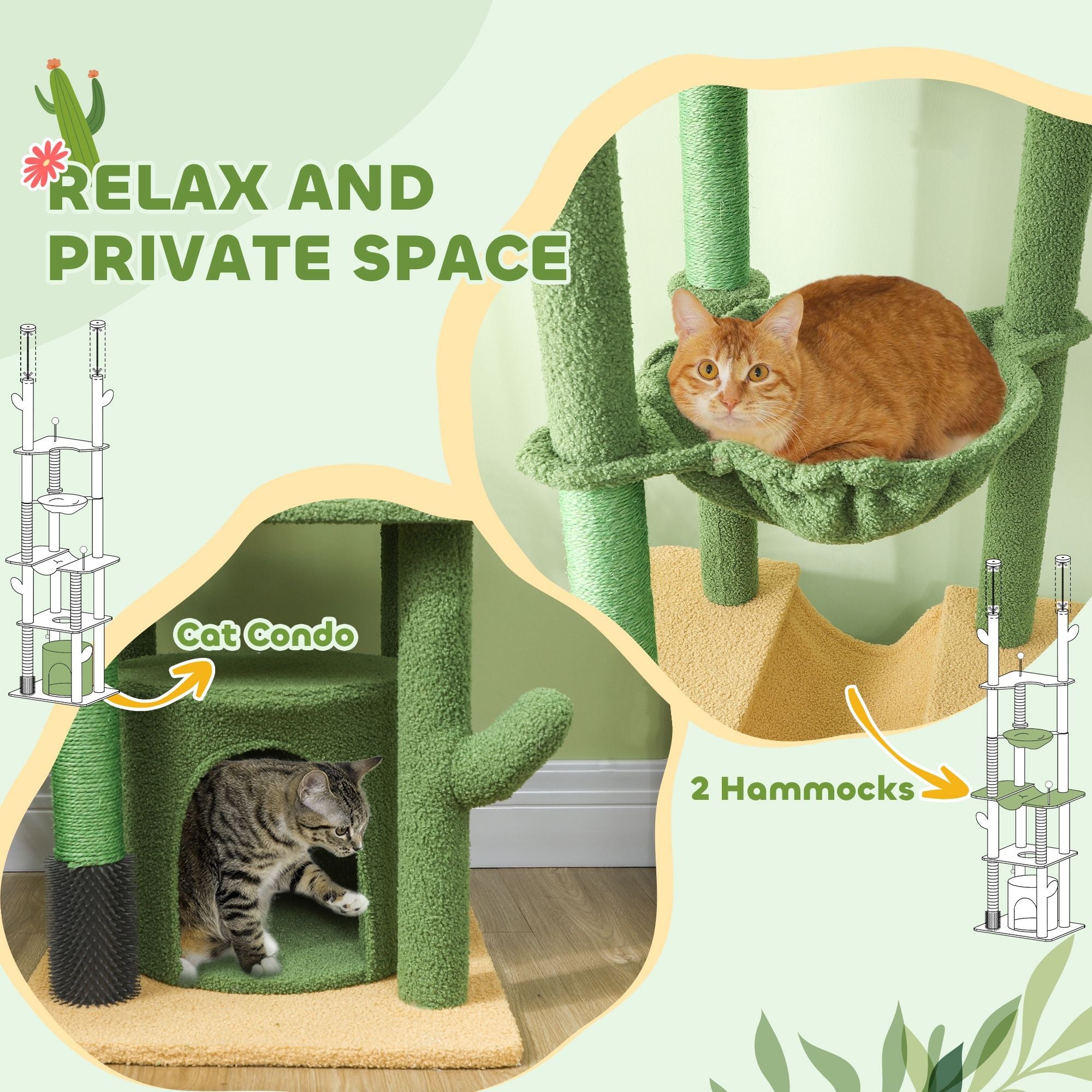 Floor-to-Ceiling Cat Tree with Hammocks & Grooming Brush