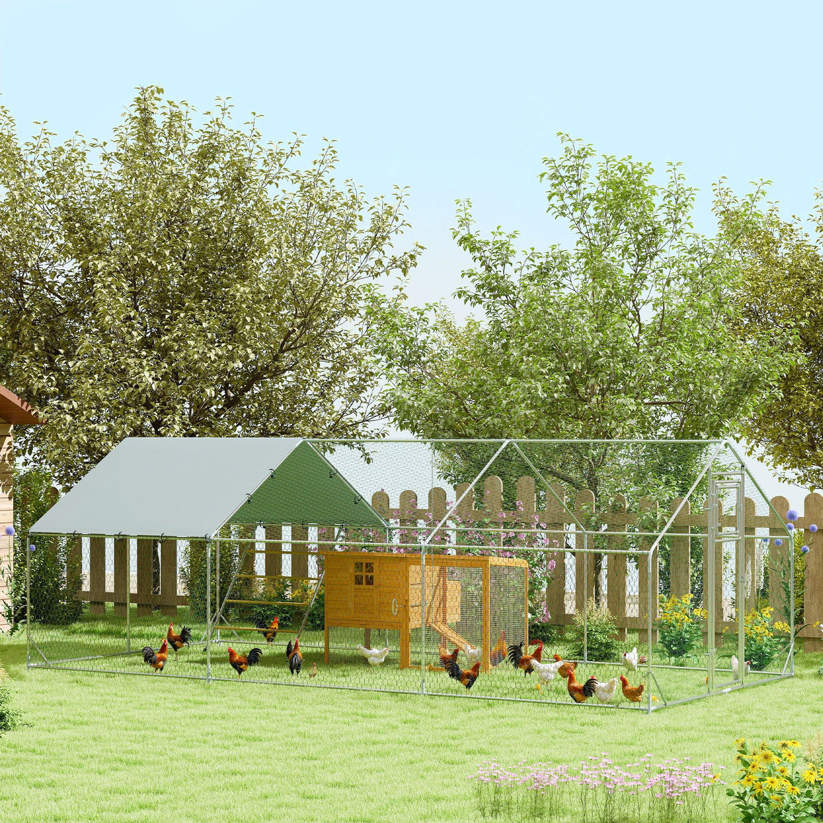 Spacious Outdoor Chicken Coop and Run with Covered Roof