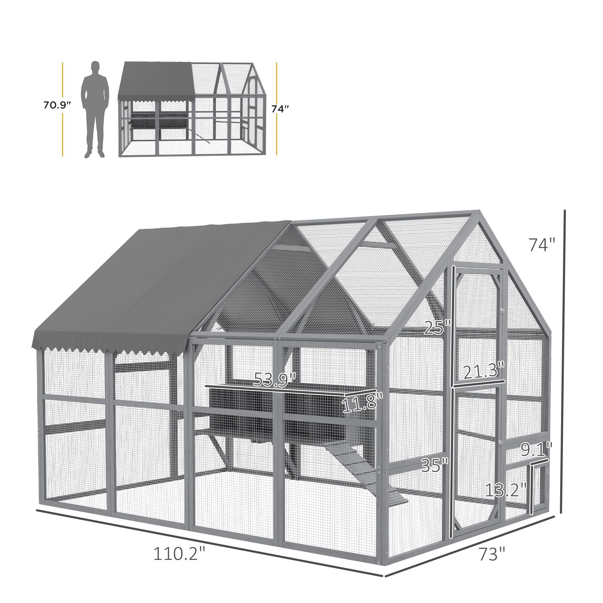 9' x 6' x 6' Large Chicken Coop with Nesting Box, Water-Resistant and Anti-UV Cover for 8-12 Chickens, Gray