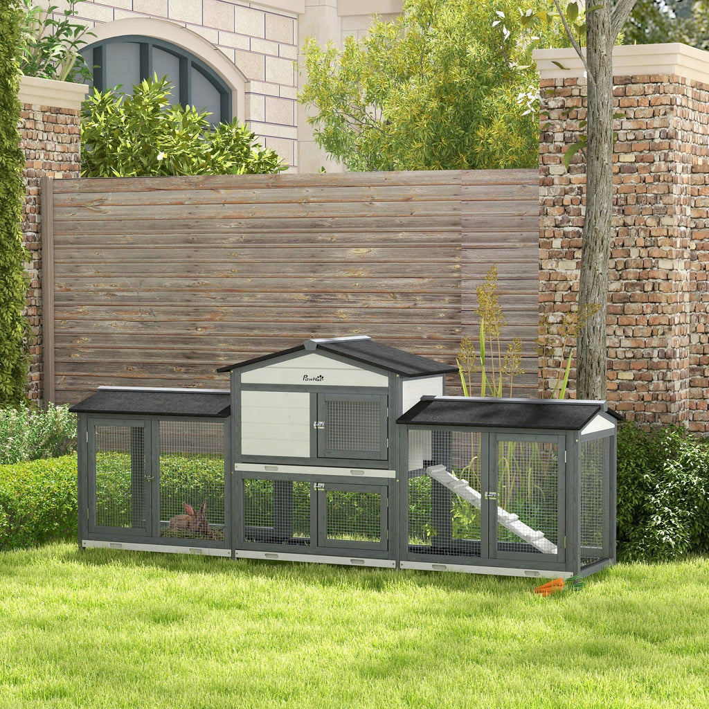 Spacious furniture-style Rabbit Hutch with Double Run Boxes for Small Pets