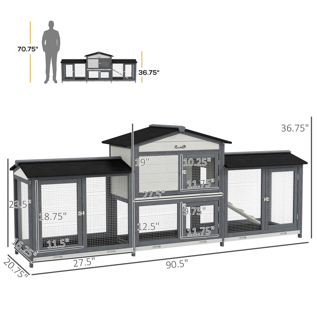 Spacious furniture-style Rabbit Hutch with Double Run Boxes for Small Pets