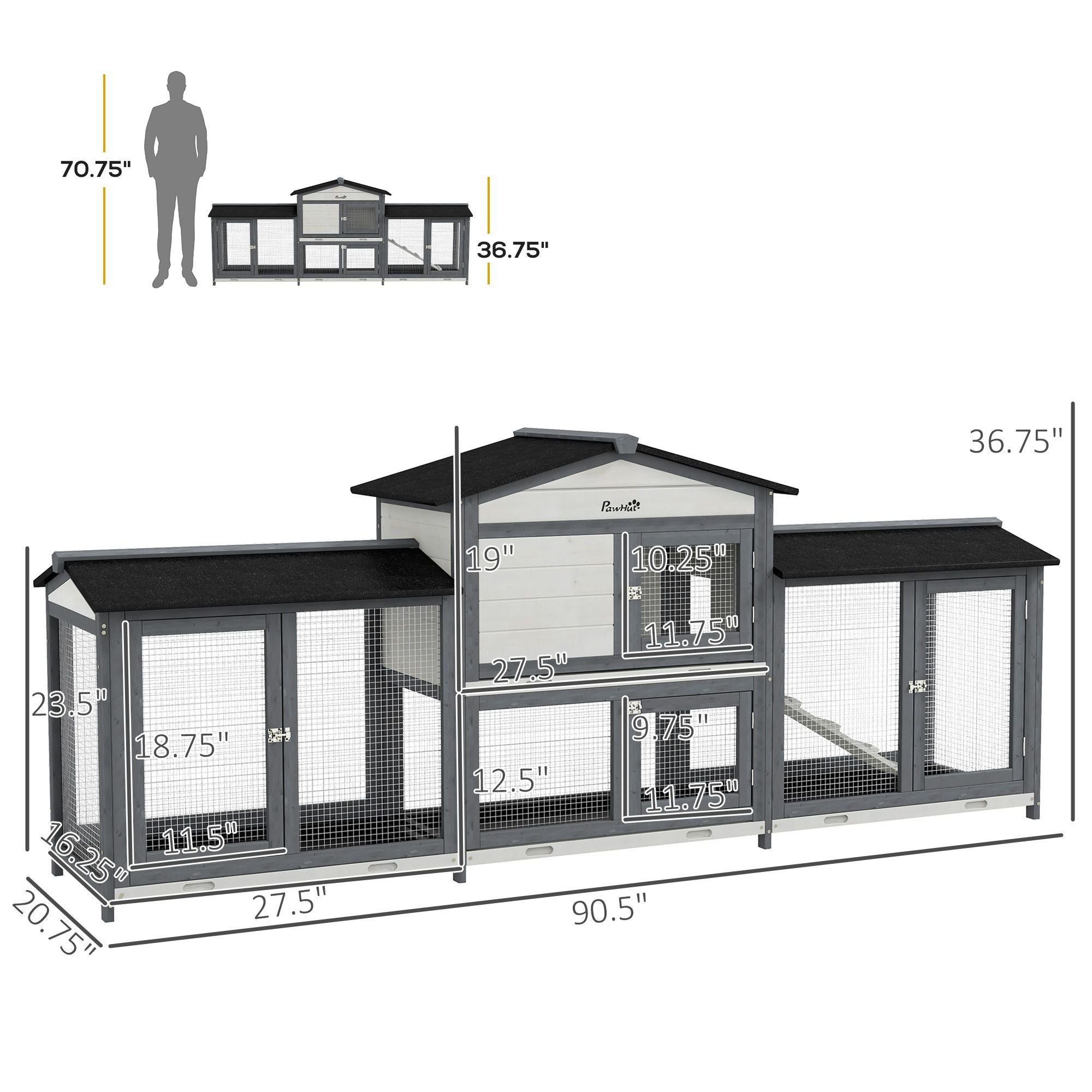 Spacious furniture-style Rabbit Hutch with Double Run Boxes for Small Pets