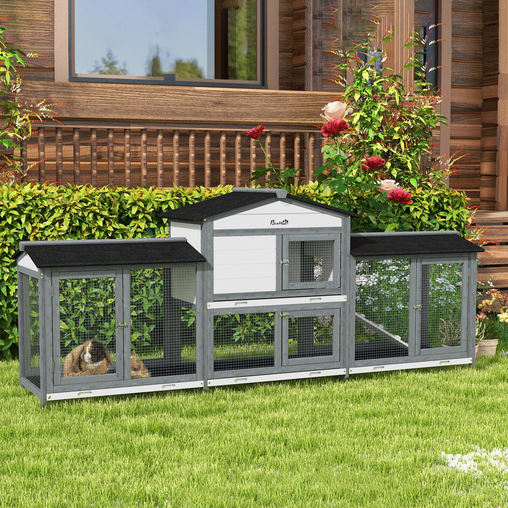 Spacious furniture-style Rabbit Hutch with Double Run Boxes for Small Pets