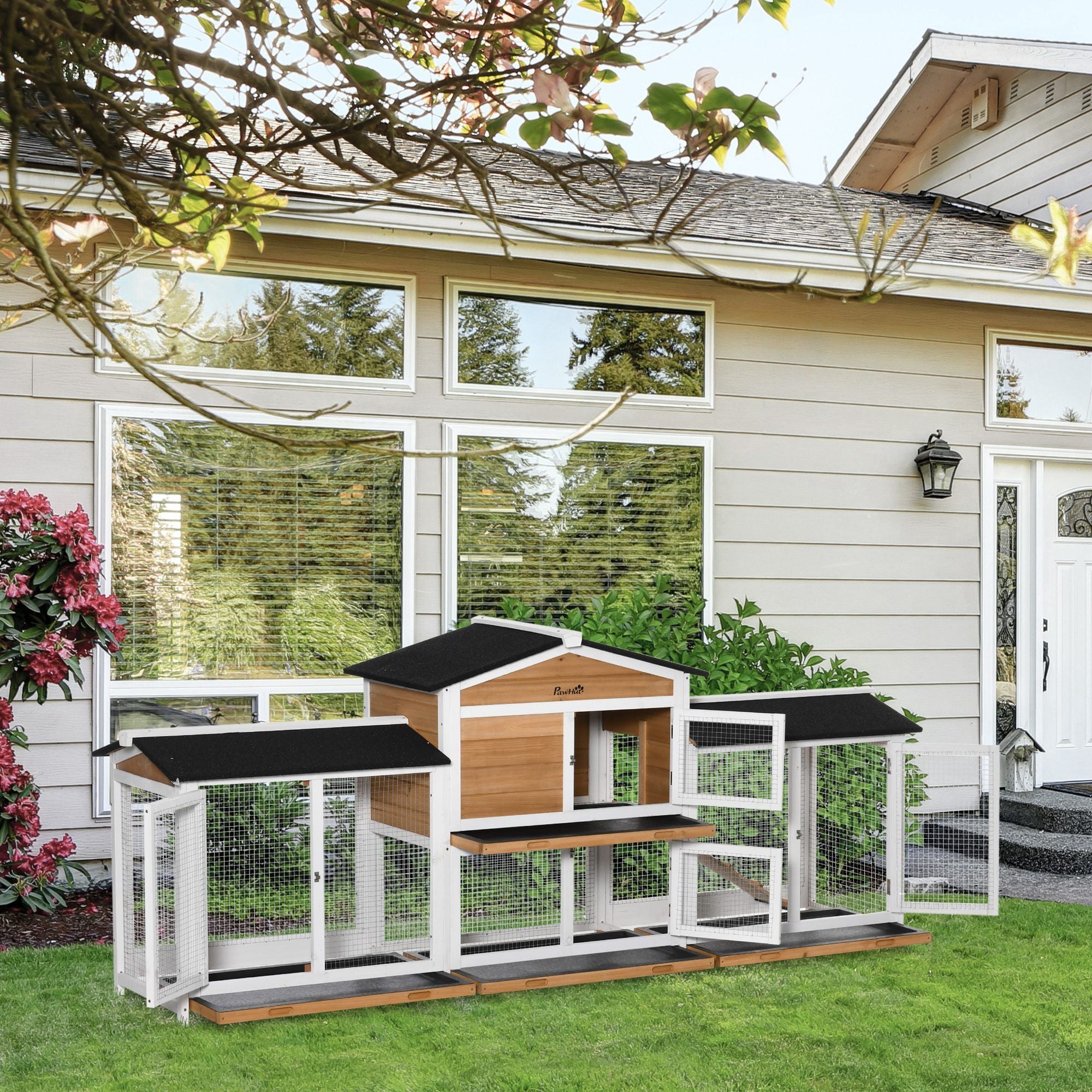 Spacious furniture-style Rabbit Hutch with Double Run Boxes for Outdoor Use
