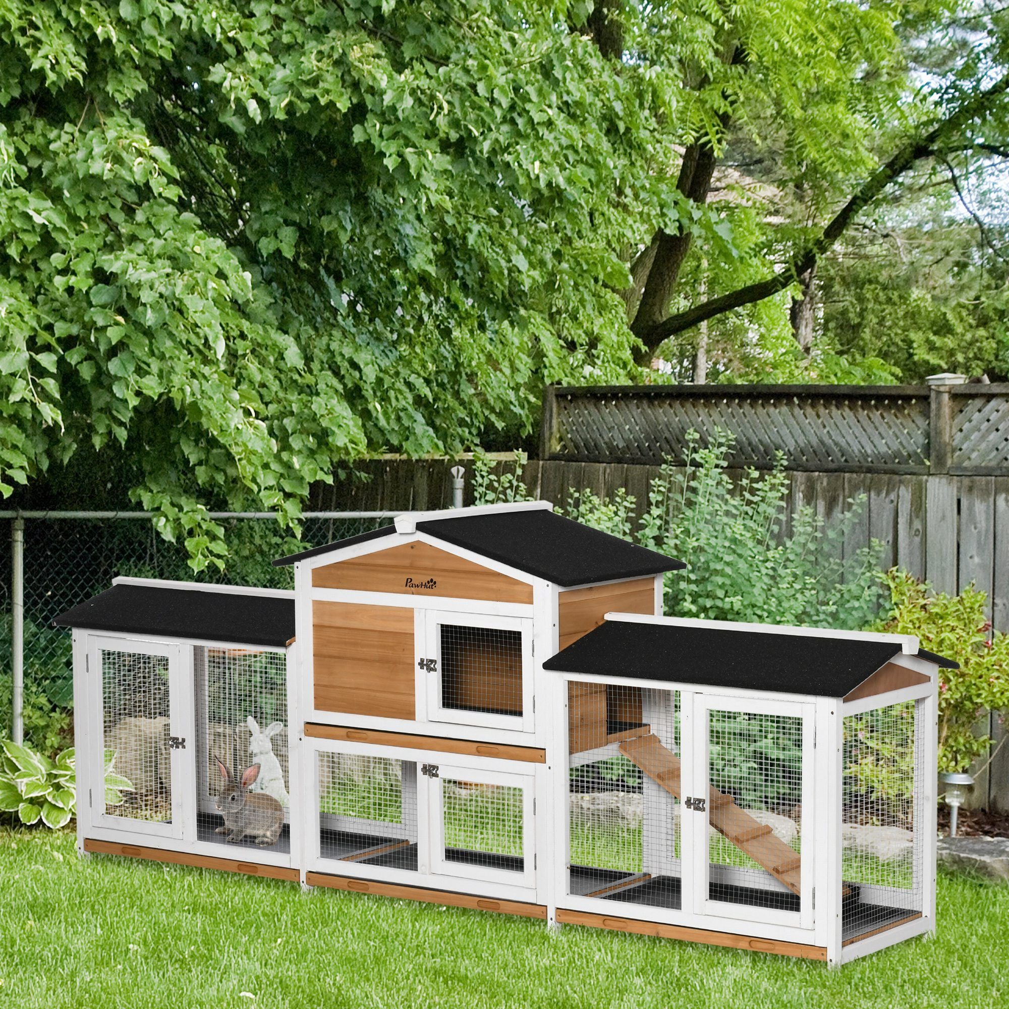 Spacious furniture-style Rabbit Hutch with Double Run Boxes for Outdoor Use