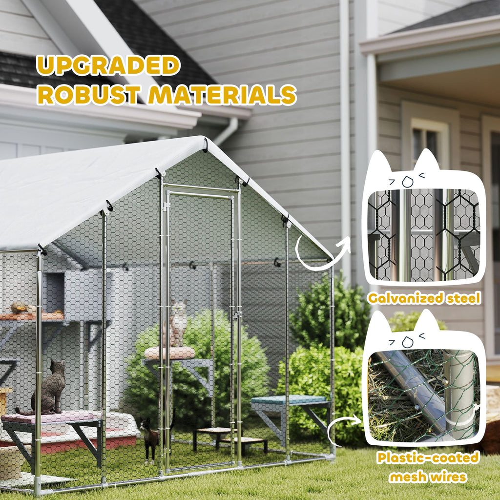 94.5" Extra Large Metal Outdoor Catio with Waterproof Cover, 2 Resting Boxes, 7 Jumping Platforms, for Multiple Cats