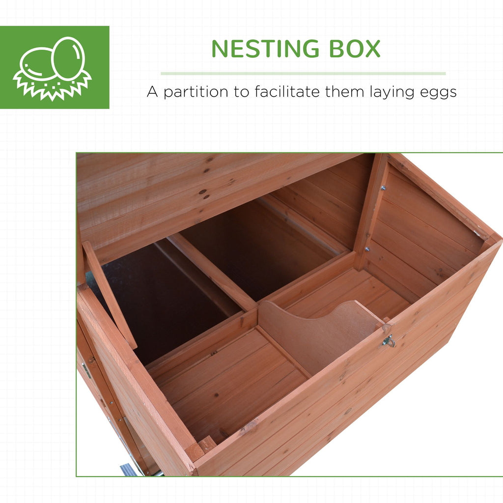 96.5" Chicken Coop Wooden Hen House Poultry Cage Pen Portable with Wheels and Nesting Box, Chicken Cage for Backyard Outdoor, Natural