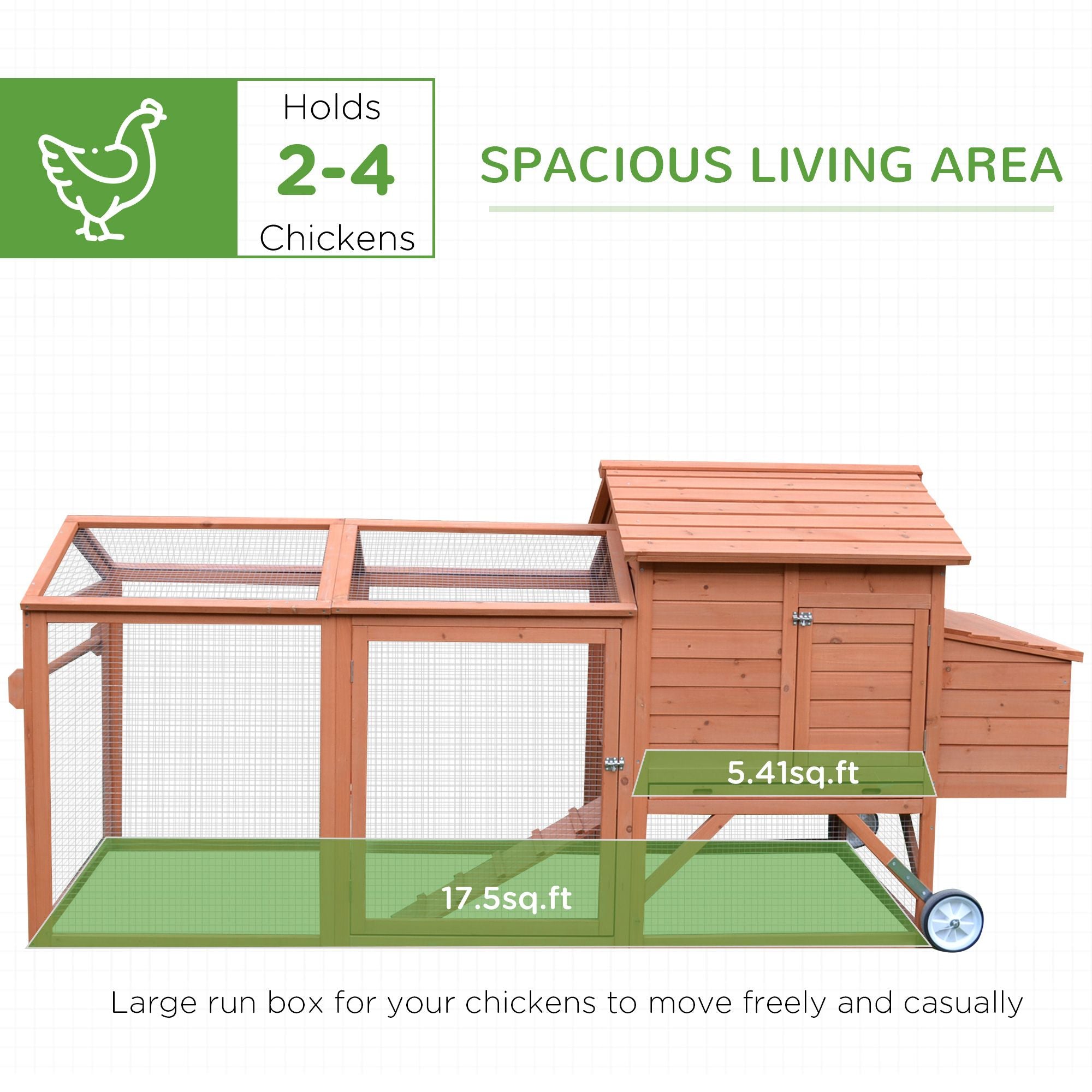 96.5" Chicken Coop Wooden Hen House Poultry Cage Pen Portable with Wheels and Nesting Box, Chicken Cage for Backyard Outdoor, Natural