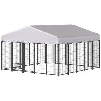Large Outdoor Dog Kennel with Escape-Proof Design and Rotating Bowls