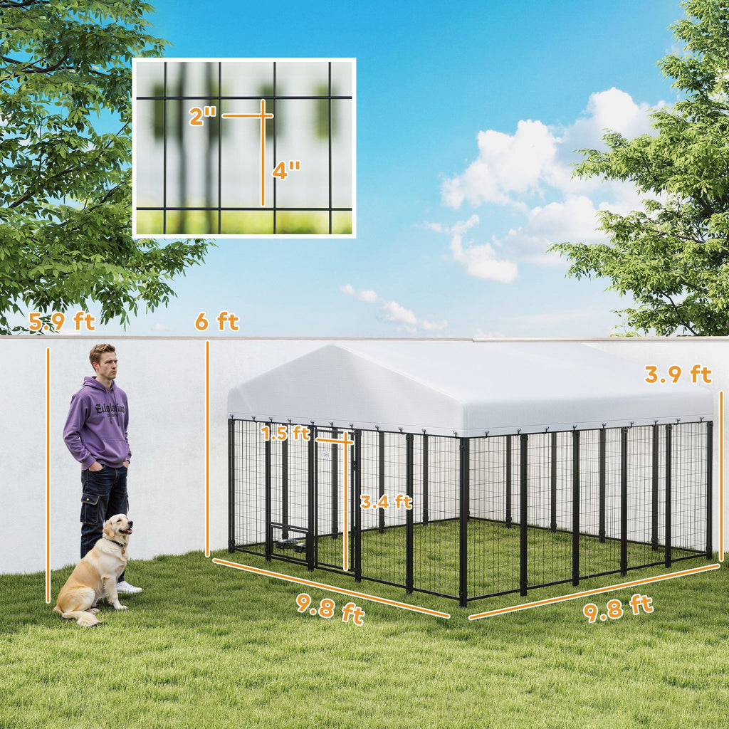 Large Outdoor Dog Kennel with Escape-Proof Design and Rotating Bowls