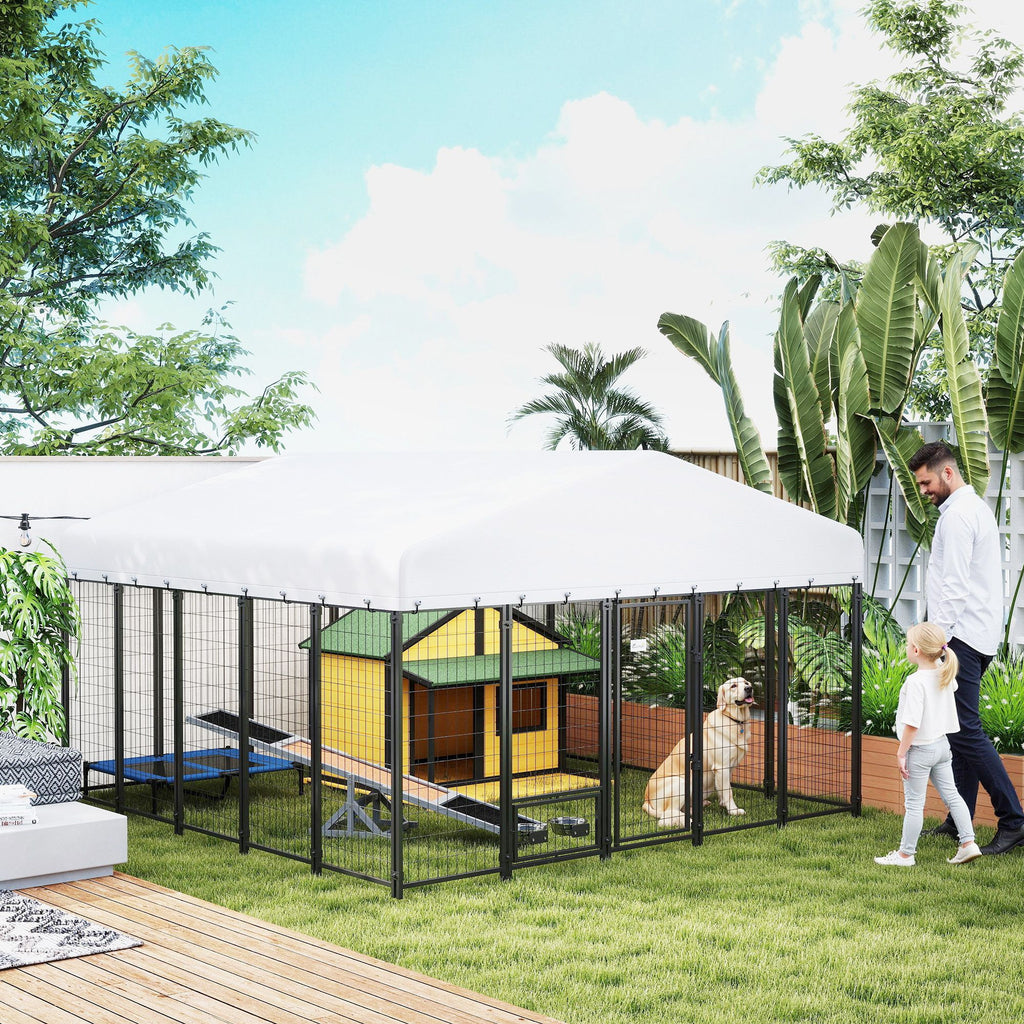 Large Outdoor Dog Kennel with Escape-Proof Design and Rotating Bowls