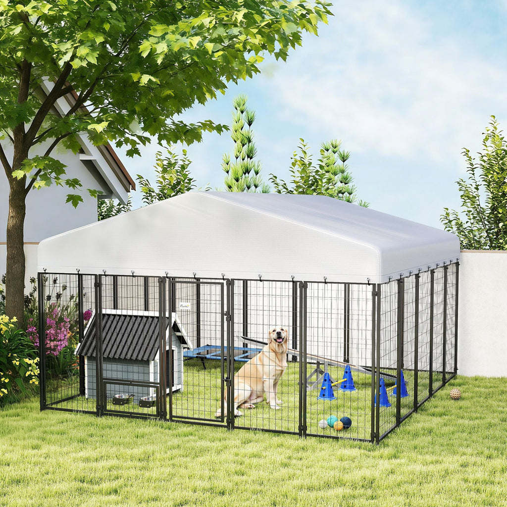 Large Outdoor Dog Kennel with Escape-Proof Design and Rotating Bowls