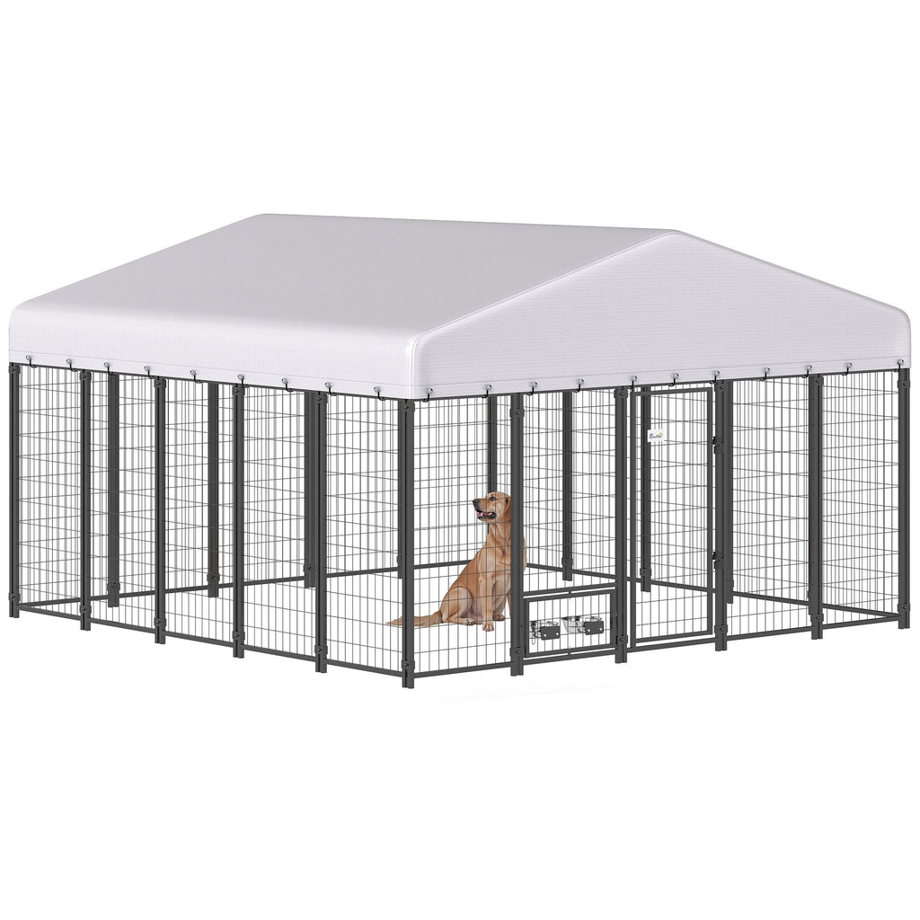 Large Outdoor Dog Kennel with Escape-Proof Design and Rotating Bowls