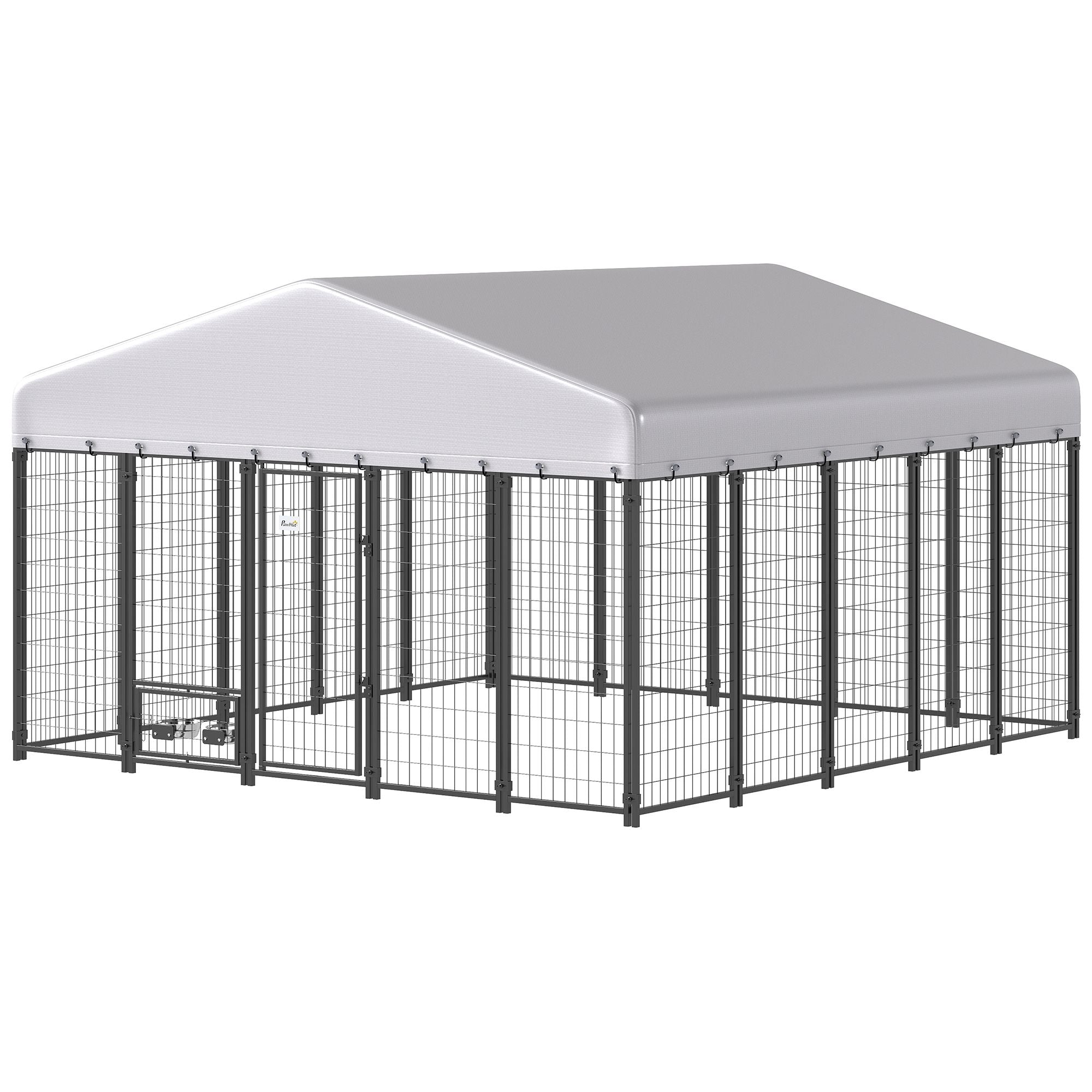 Large Outdoor Dog Kennel with Escape-Proof Design and Rotating Bowls